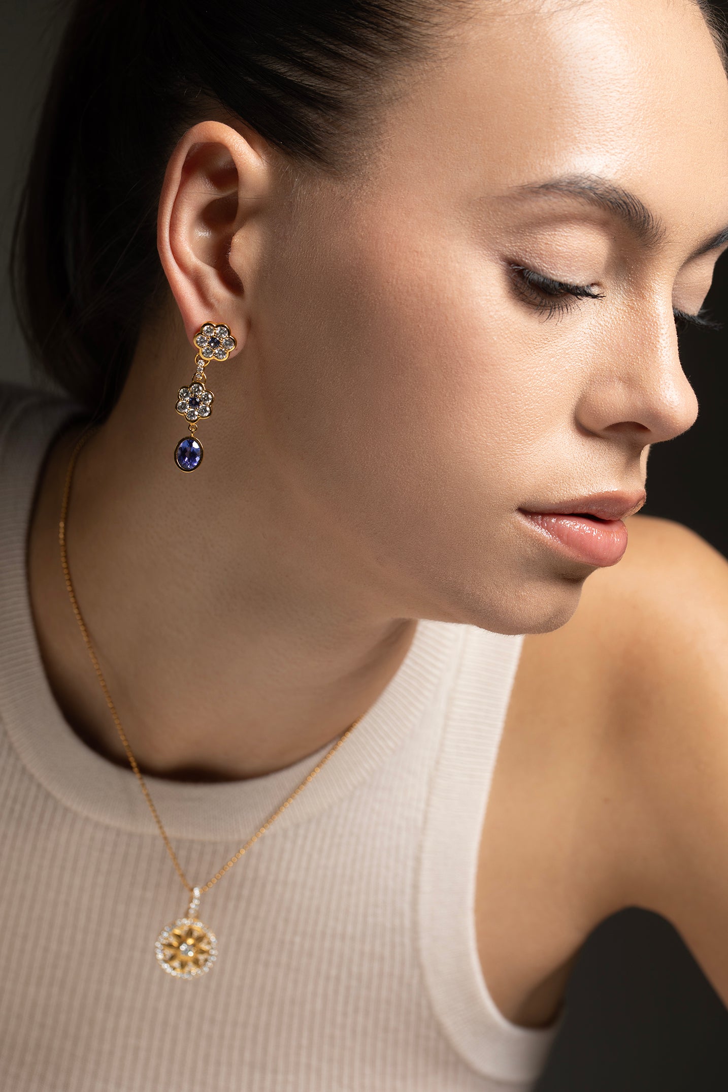 BUDDHA MAMA-Diamond Drop Earrings-YELLOW GOLD