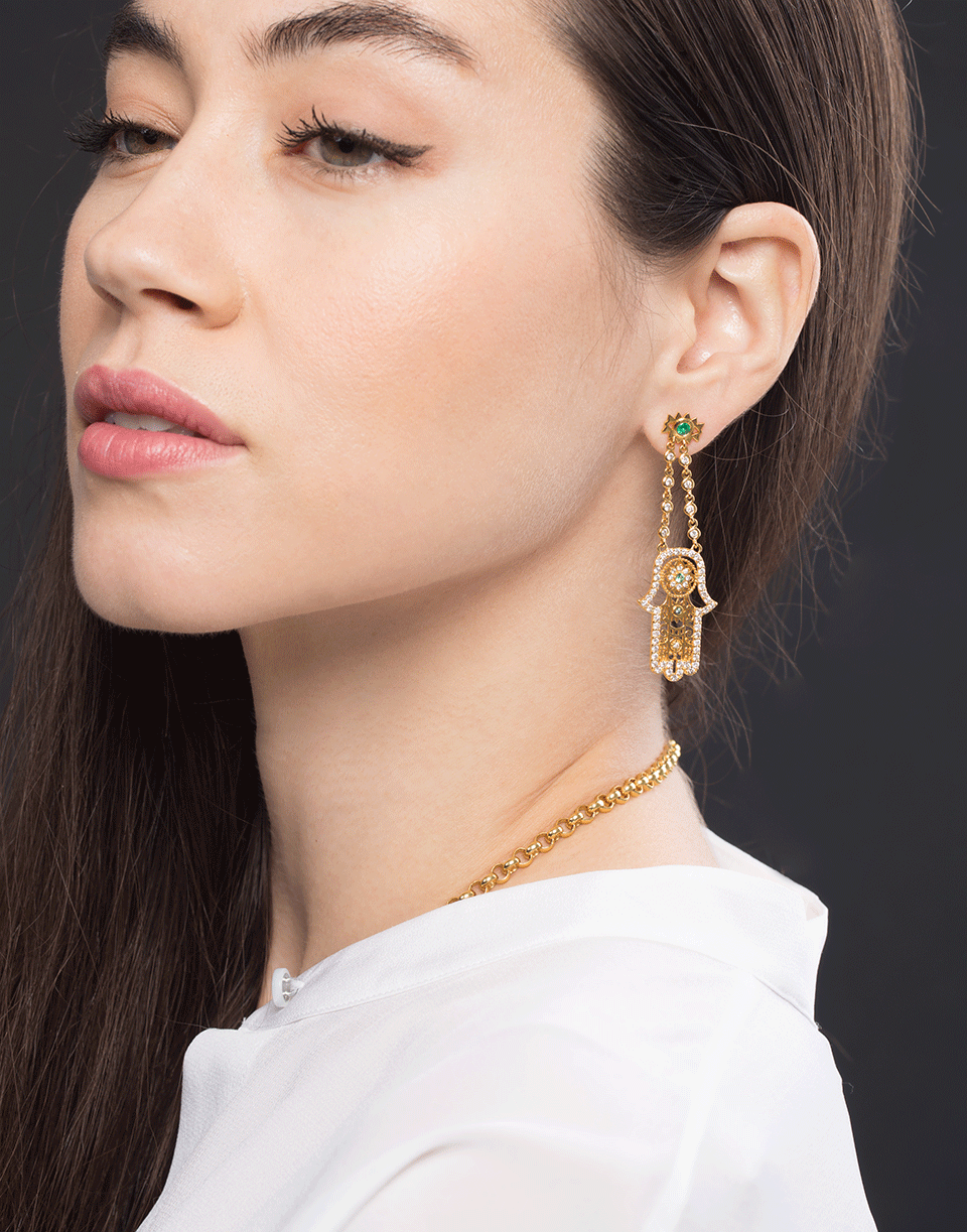 BUDDHA MAMA-Diamond Hamsa Drop Earrings-YELLOW GOLD