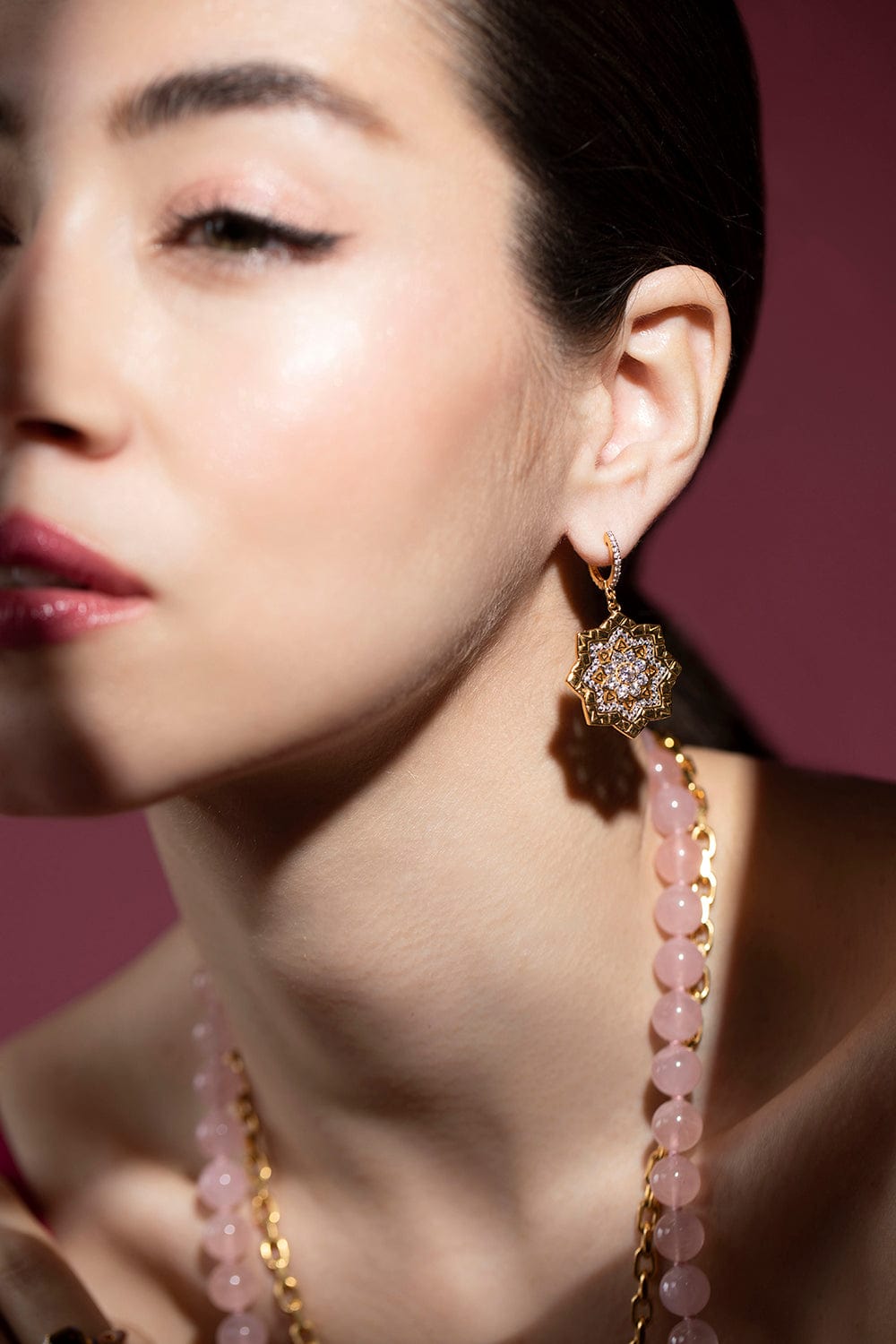 BUDDHA MAMA-Diamond Mandala Huggie Earrings-YELLOW GOLD