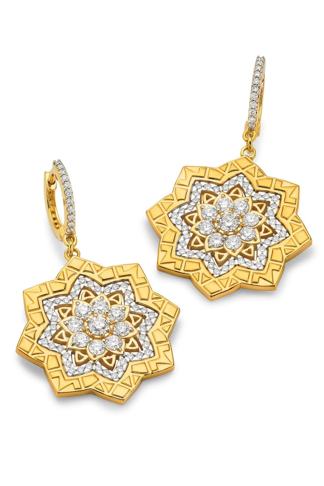 BUDDHA MAMA-Diamond Mandala Huggie Earrings-YELLOW GOLD