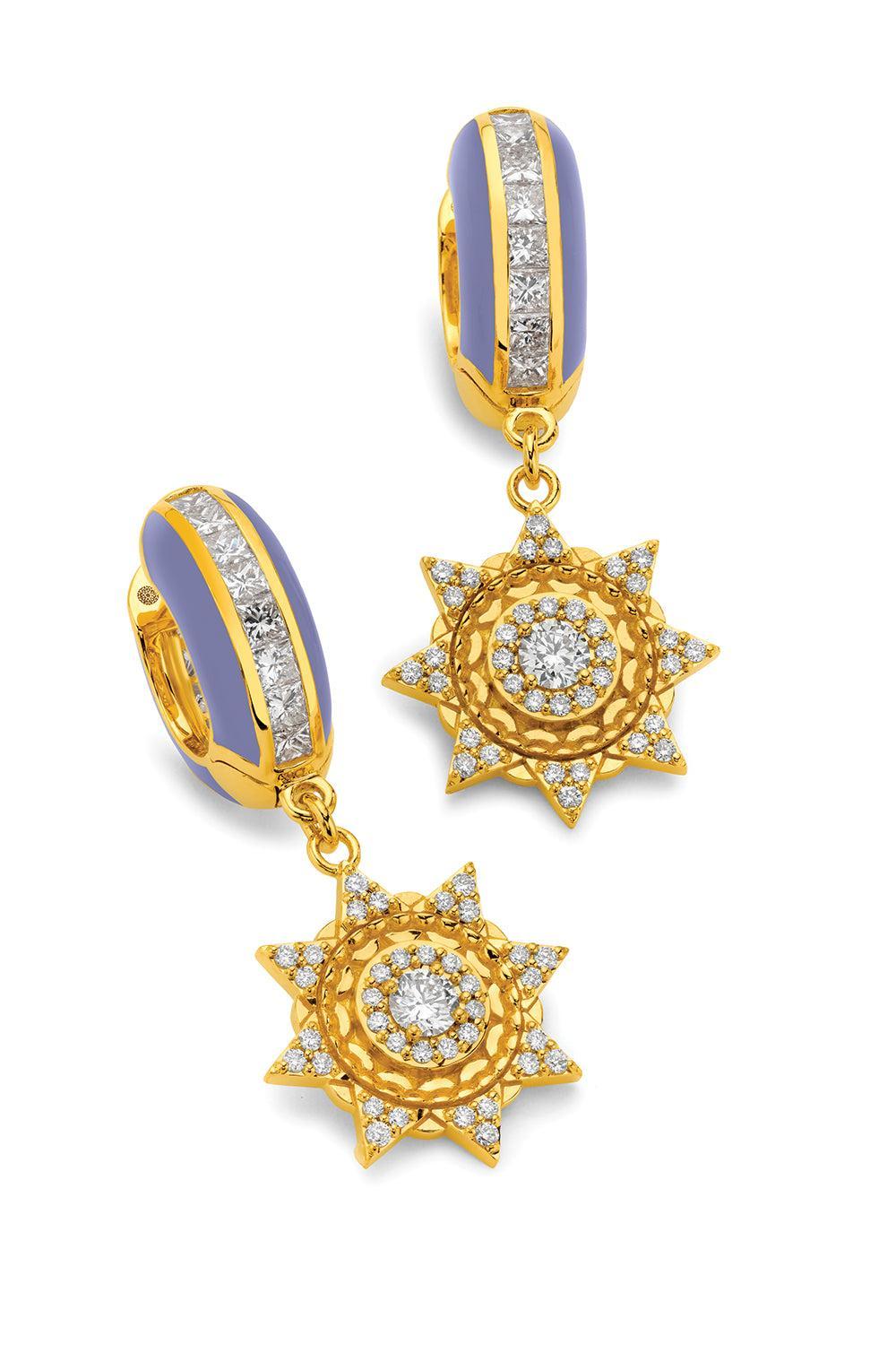 Diamond Periwinkle Sun Drop Earrings-YELLOW GOLD-JEWELRYFINE JEWELEARRING-BUDDHA MAMA