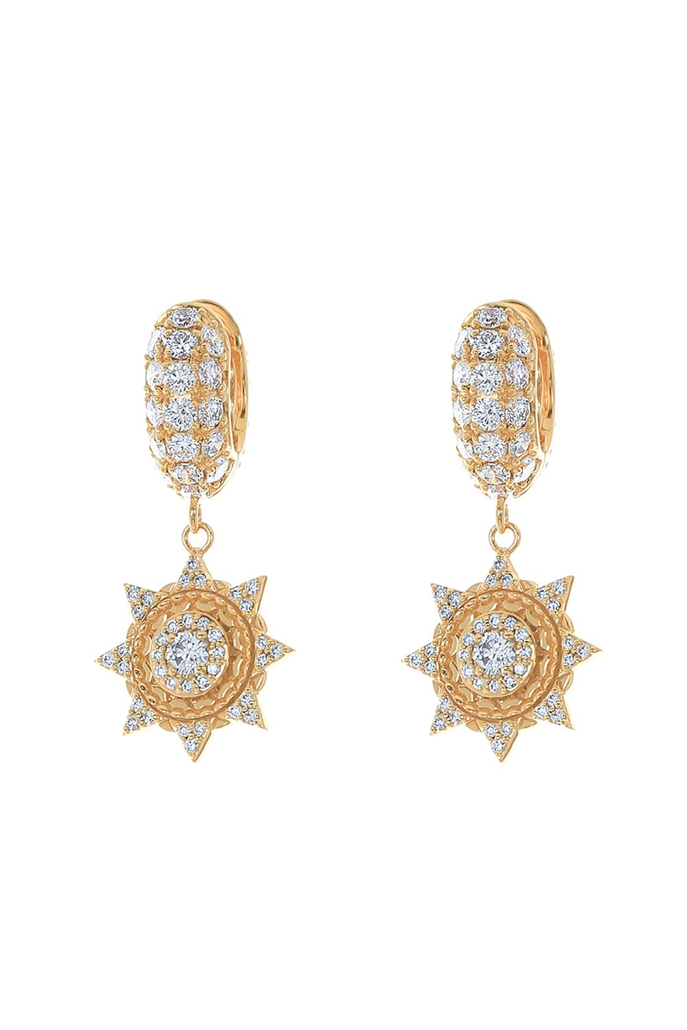 BUDDHA MAMA-Diamond Sun Drop Huggie Earrings-YELLOW GOLD