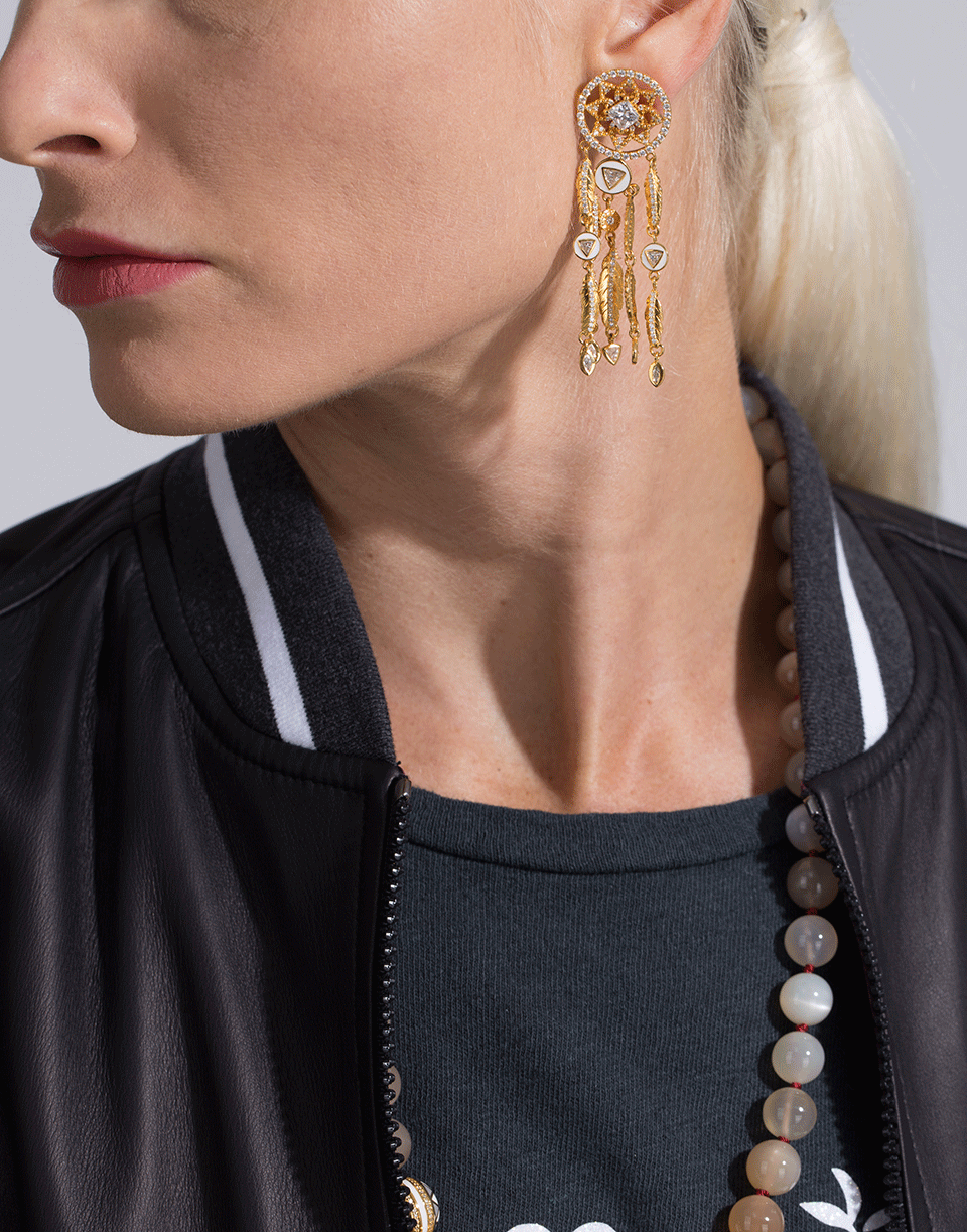 BUDDHA MAMA-Dream Catcher Feather Earrings-YELLOW GOLD