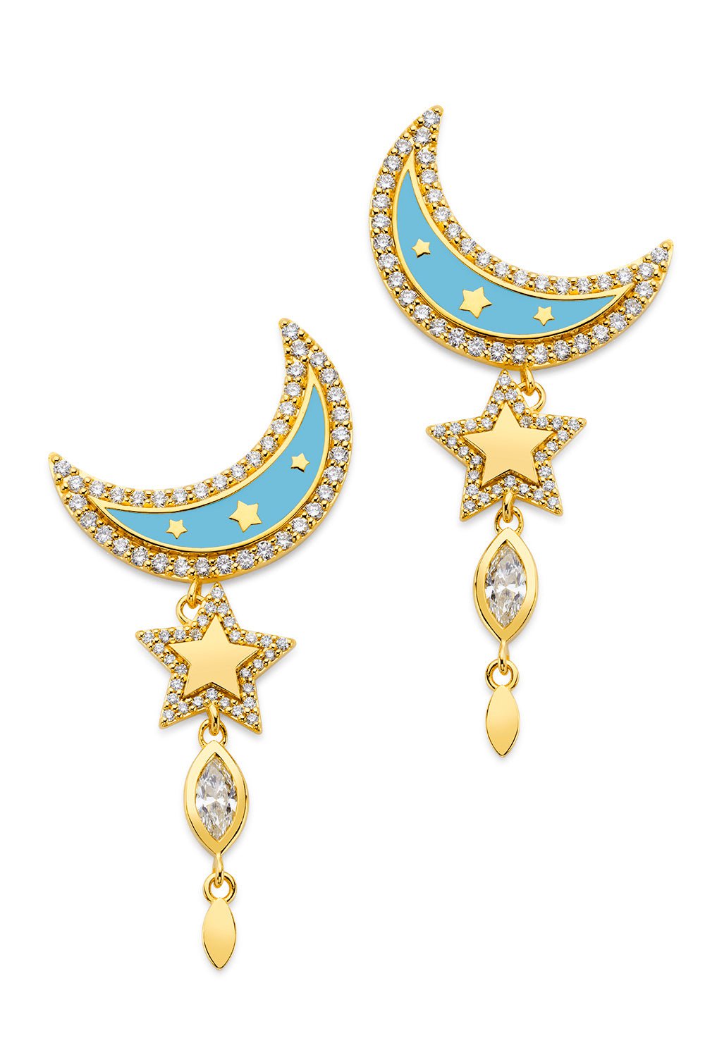 BUDDHA MAMA-Enamel Moon Drop Earrings-YELLOW GOLD