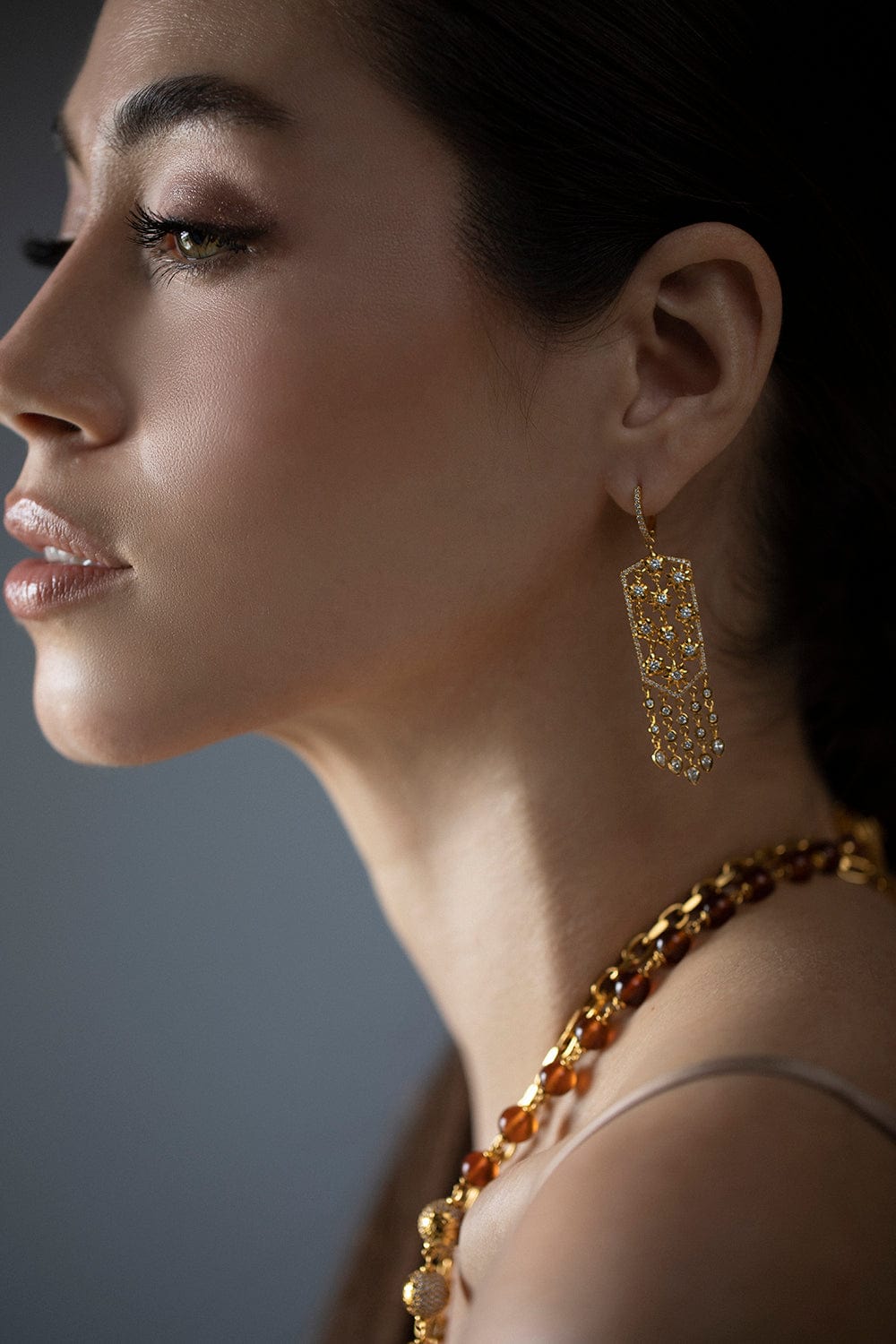 BUDDHA MAMA-Flower Mesh Fringe Earrings-YELLOW GOLD