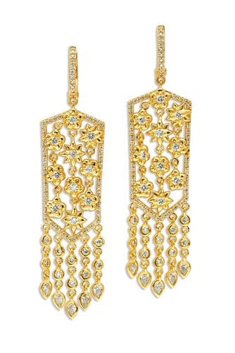 BUDDHA MAMA-Flower Mesh Fringe Earrings-YELLOW GOLD