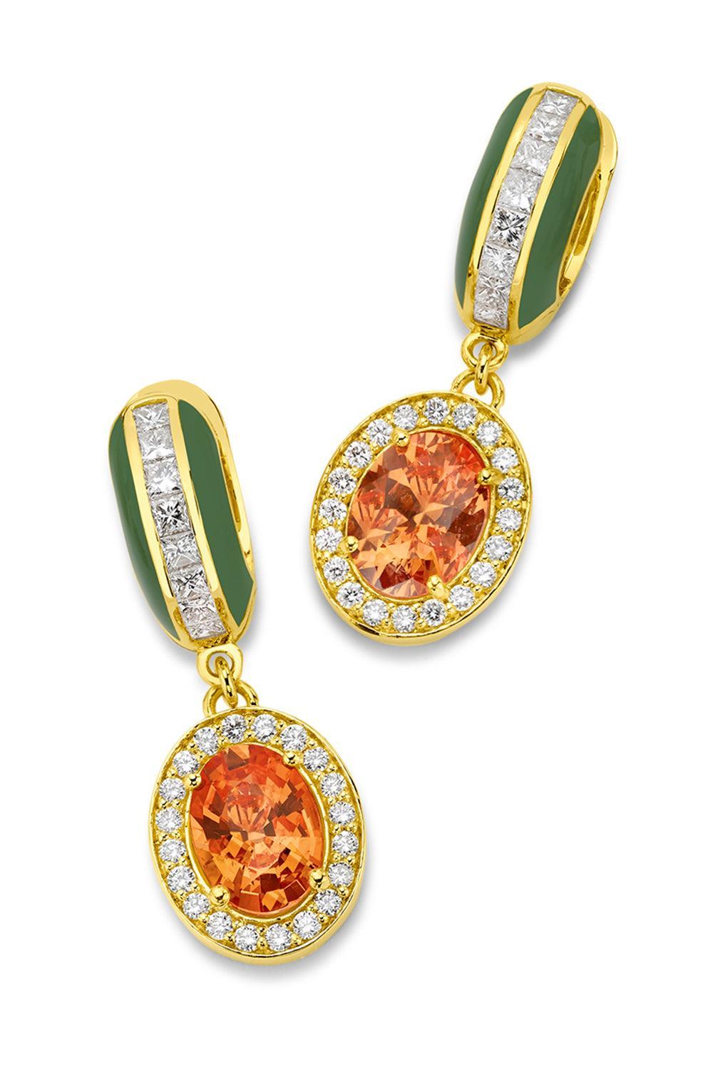 Garnet Diamond Green Huggie Earrings-YELLOW GOLD-JEWELRYFINE JEWELEARRING-BUDDHA MAMA