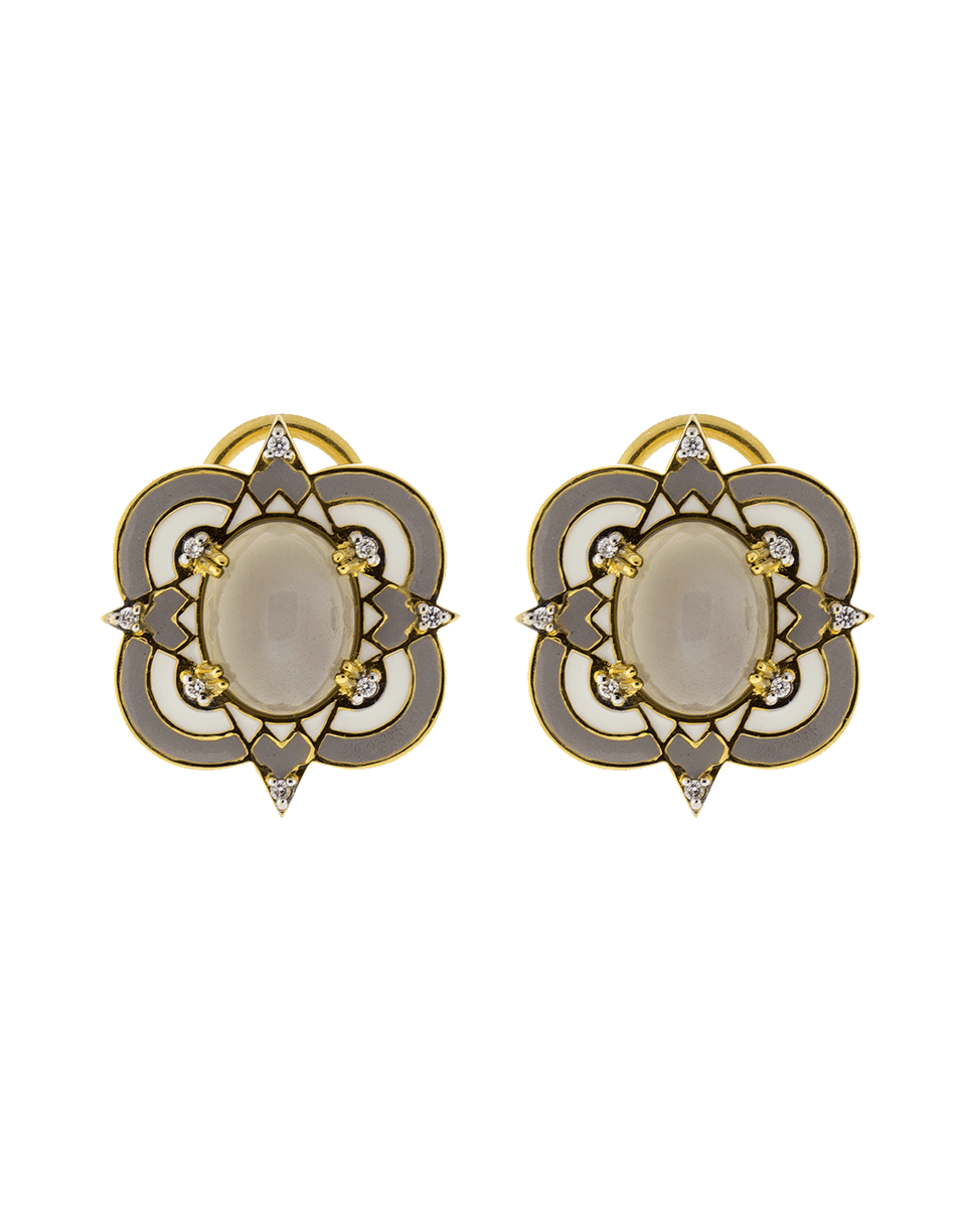 BUDDHA MAMA-Grey Moonstone Earrings-YELLOW GOLD