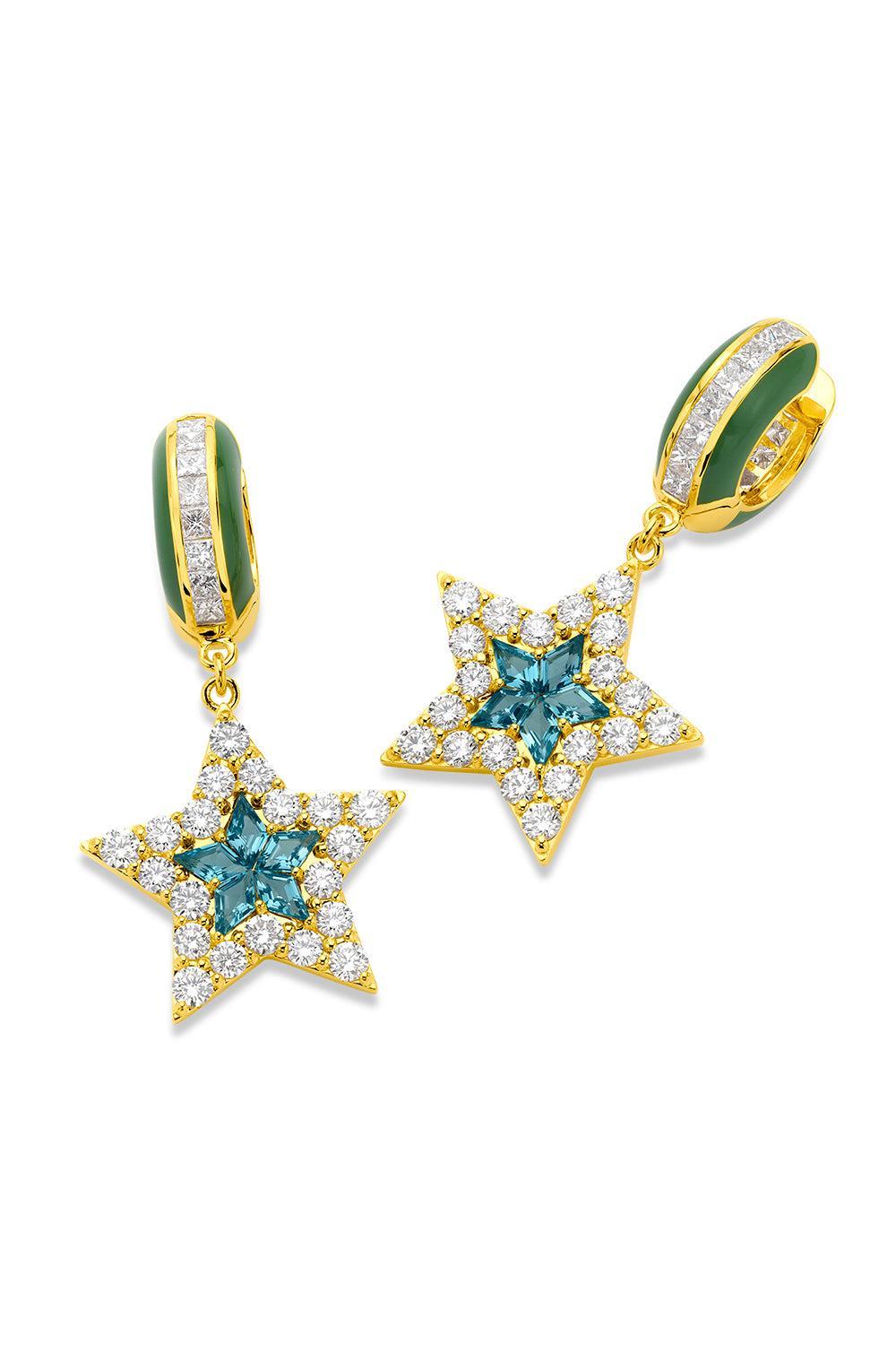 London Blue Topaz Green Kite Star Earrings-YELLOW GOLD-JEWELRYFINE JEWELEARRING-BUDDHA MAMA