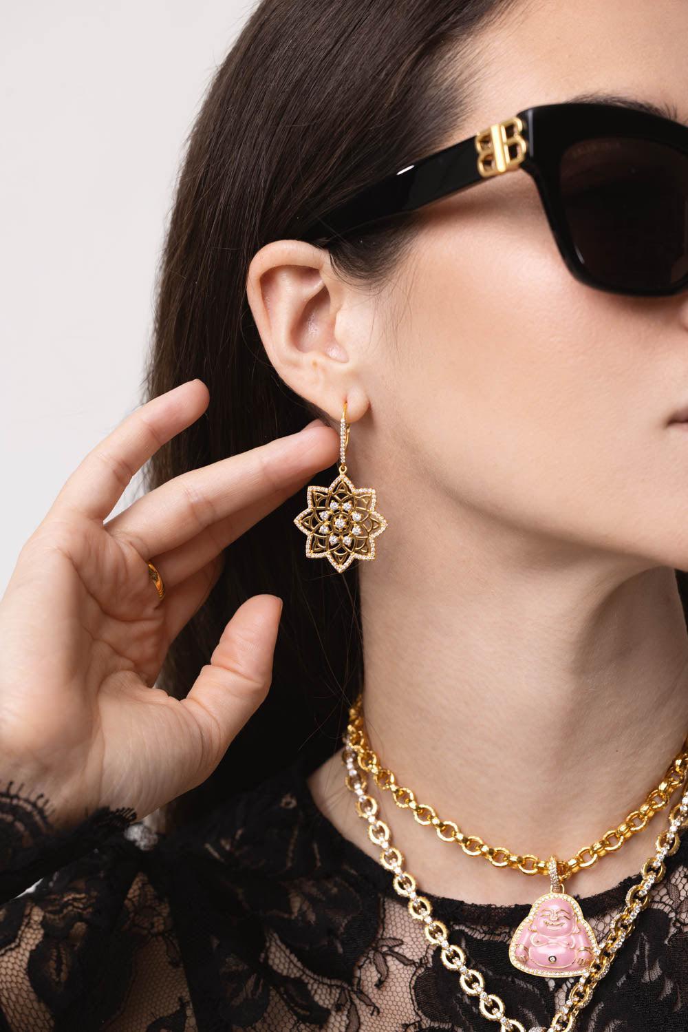 Mandala Diamond Earrings-YELLOW GOLD-JEWELRYFINE JEWELEARRING-BUDDHA MAMA