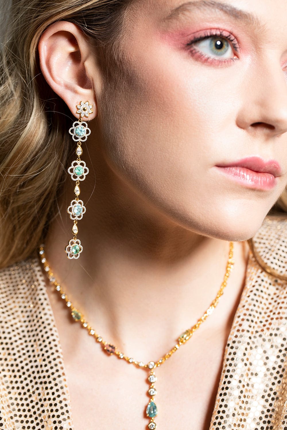 BUDDHA MAMA-Paraiba Flower Drop Earrings-YELLOW GOLD