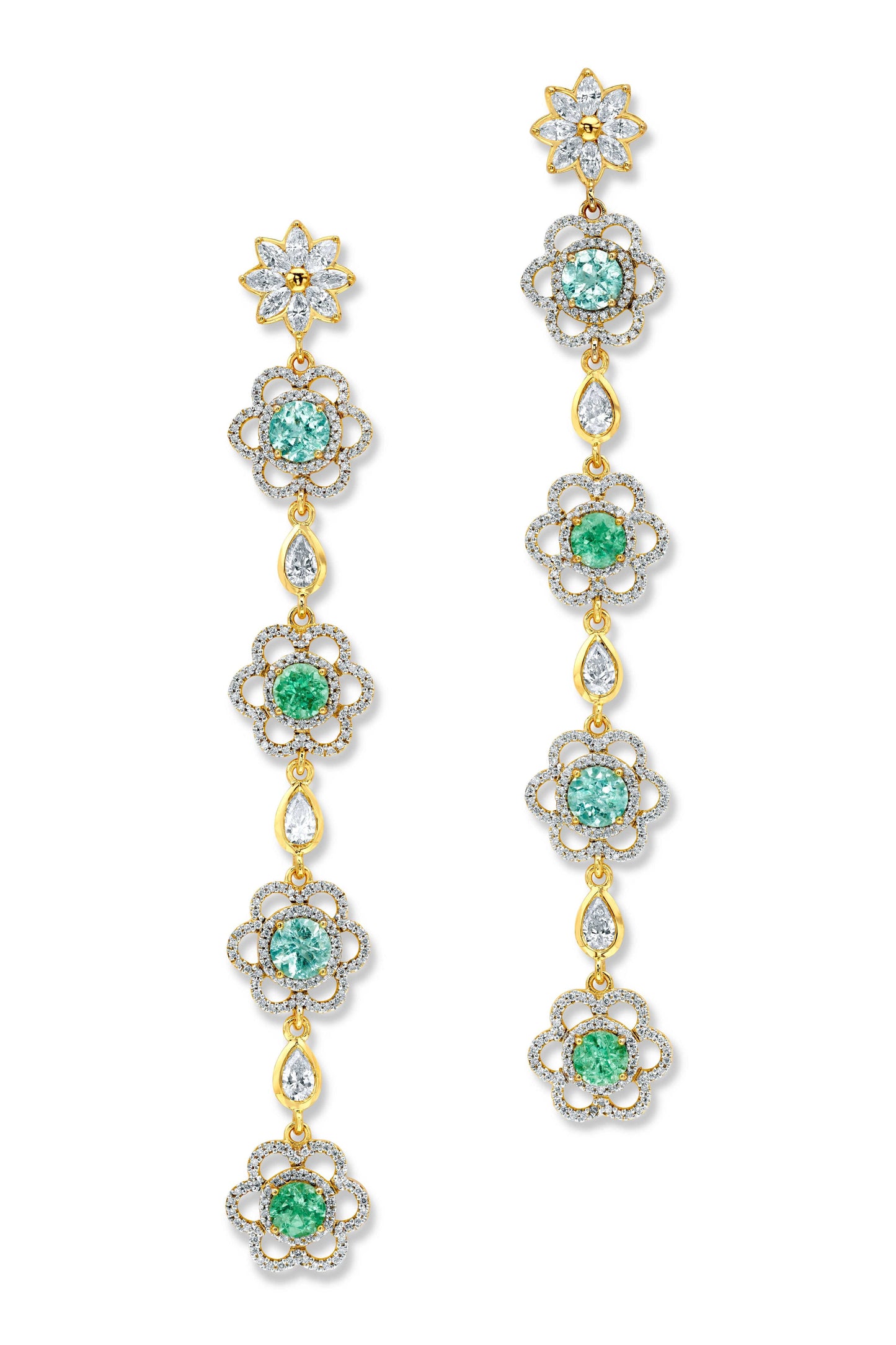 BUDDHA MAMA-Paraiba Flower Drop Earrings-YELLOW GOLD