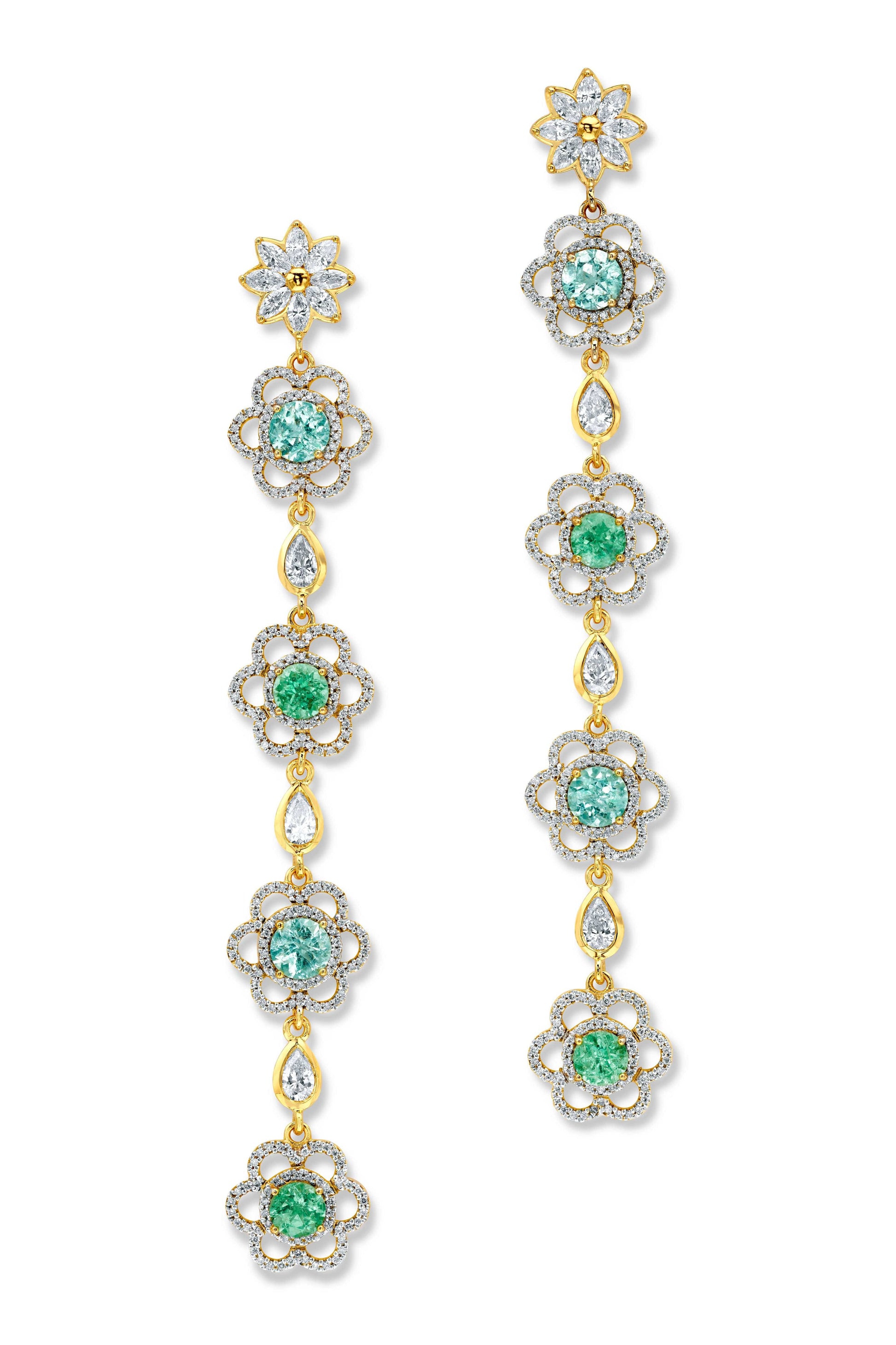 BUDDHA MAMA-Paraiba Flower Drop Earrings-YELLOW GOLD