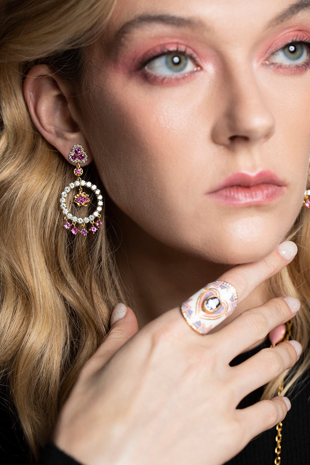 BUDDHA MAMA-Pink Sapphire Lotus Tassel Earrings-YELLOW GOLD