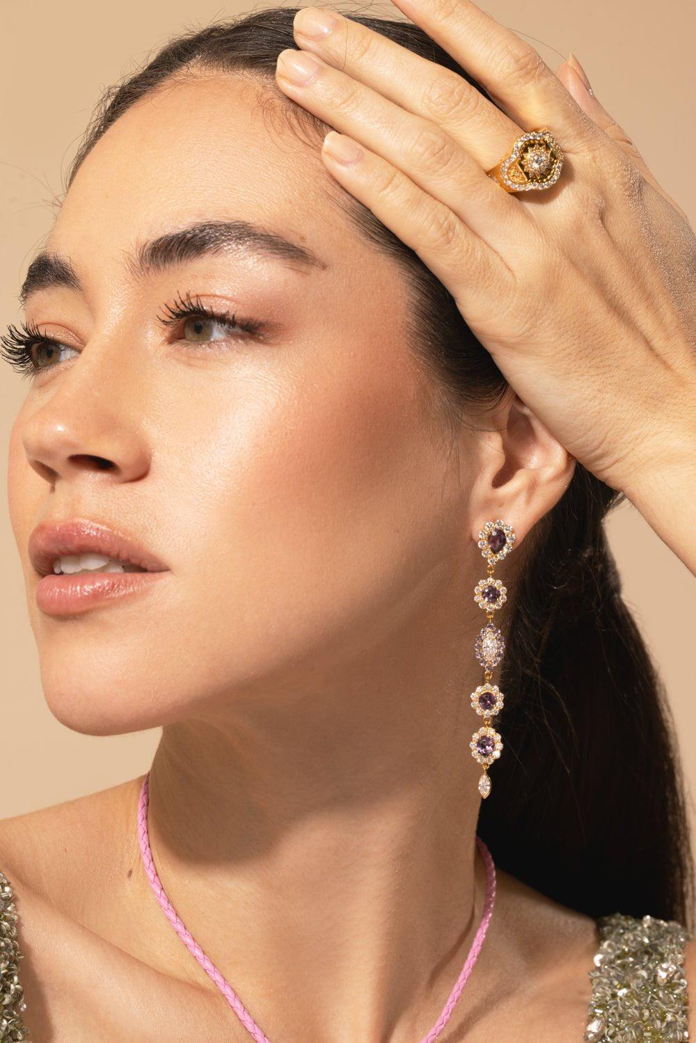 BUDDHA MAMA-Purple Spinel Drop Earrings-YELLOW GOLD