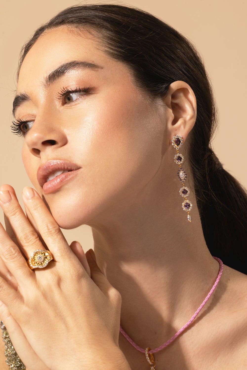 BUDDHA MAMA-Purple Spinel Drop Earrings-YELLOW GOLD