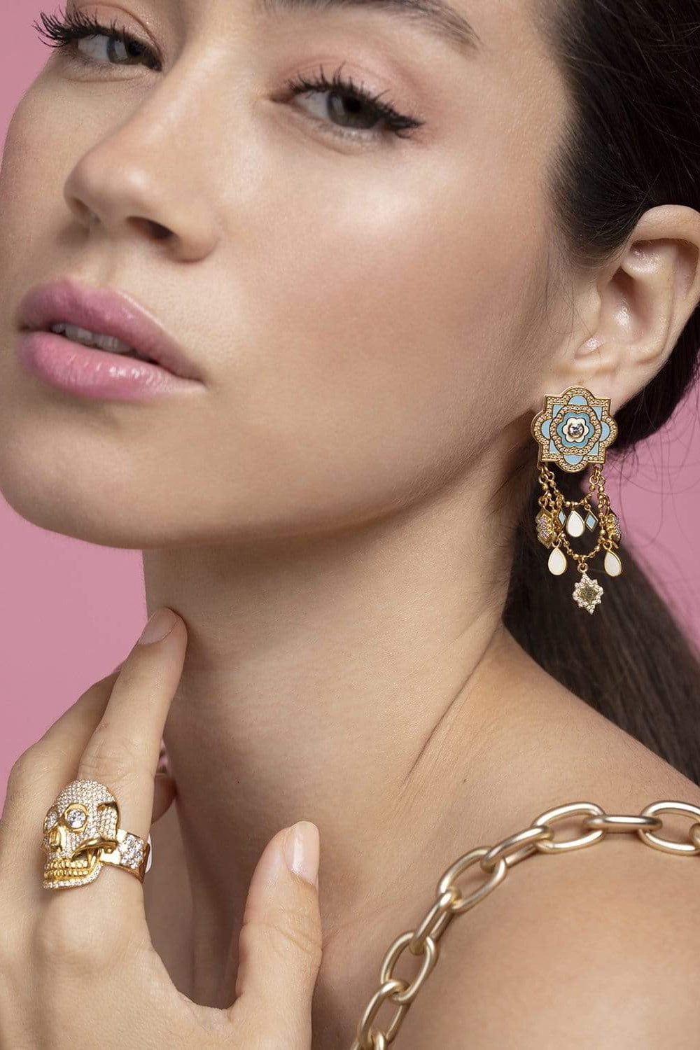 BUDDHA MAMA-Sky Blue Latern Earrings-YELLOW GOLD