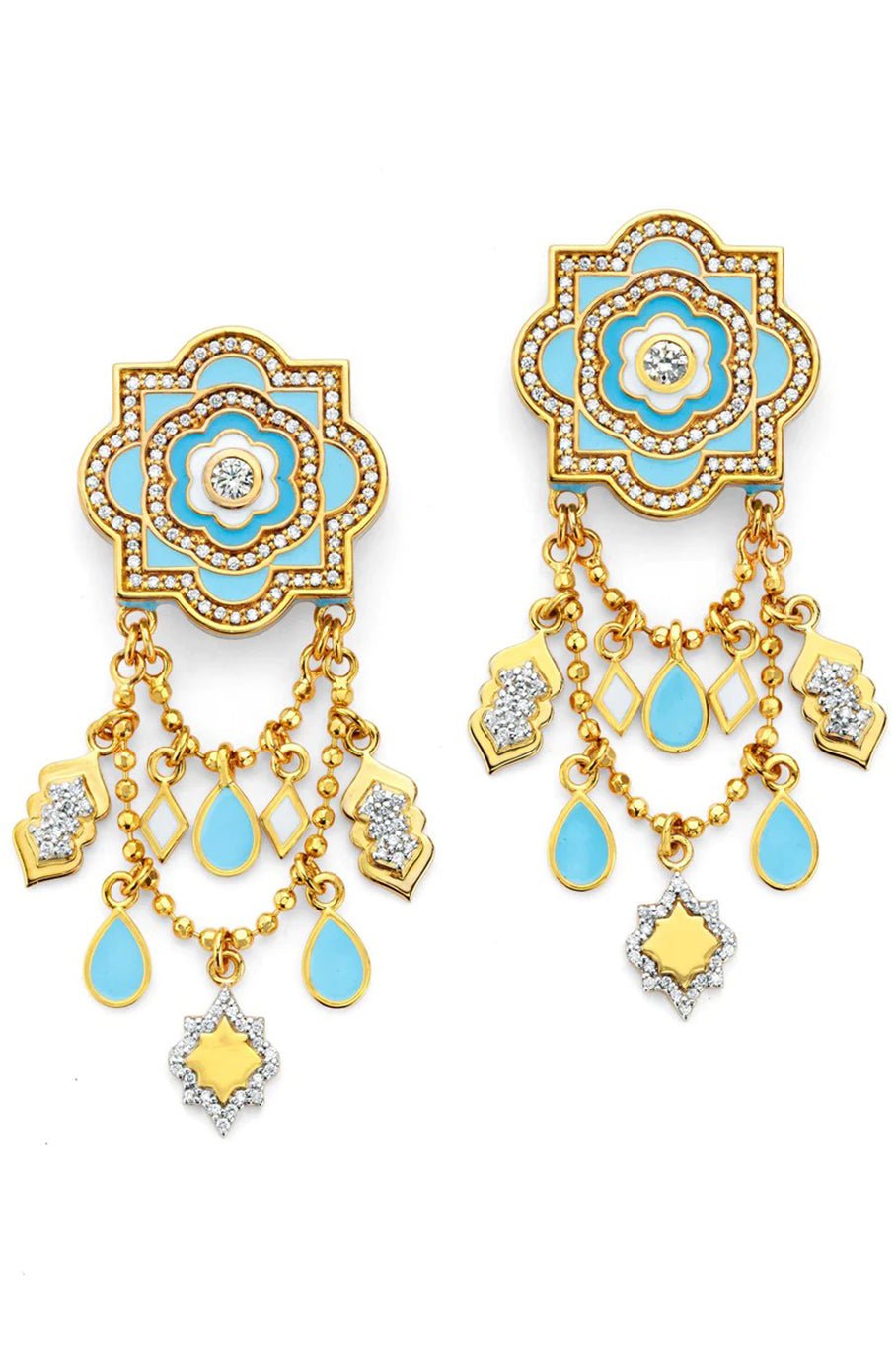BUDDHA MAMA-Sky Blue Latern Earrings-YELLOW GOLD