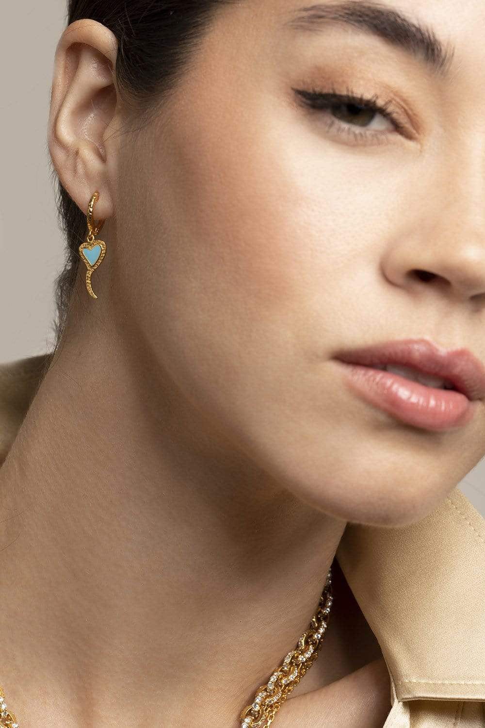BUDDHA MAMA-Sky Blue Peace and Love Huggie Earrings-YELLOW GOLD