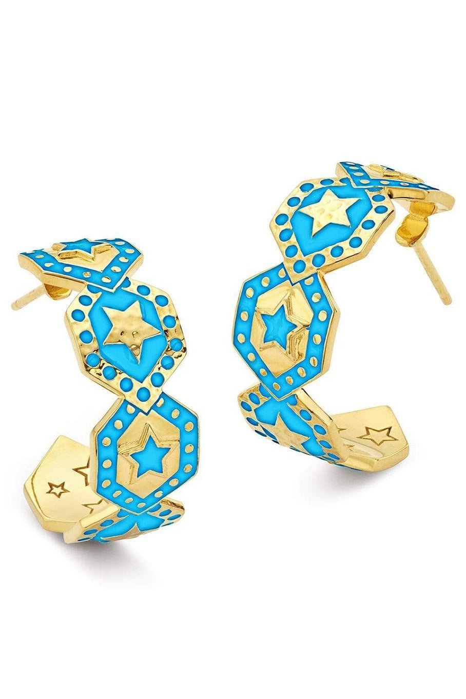 BUDDHA MAMA-Sky Blue Star Shield Earrings-YELLOW GOLD