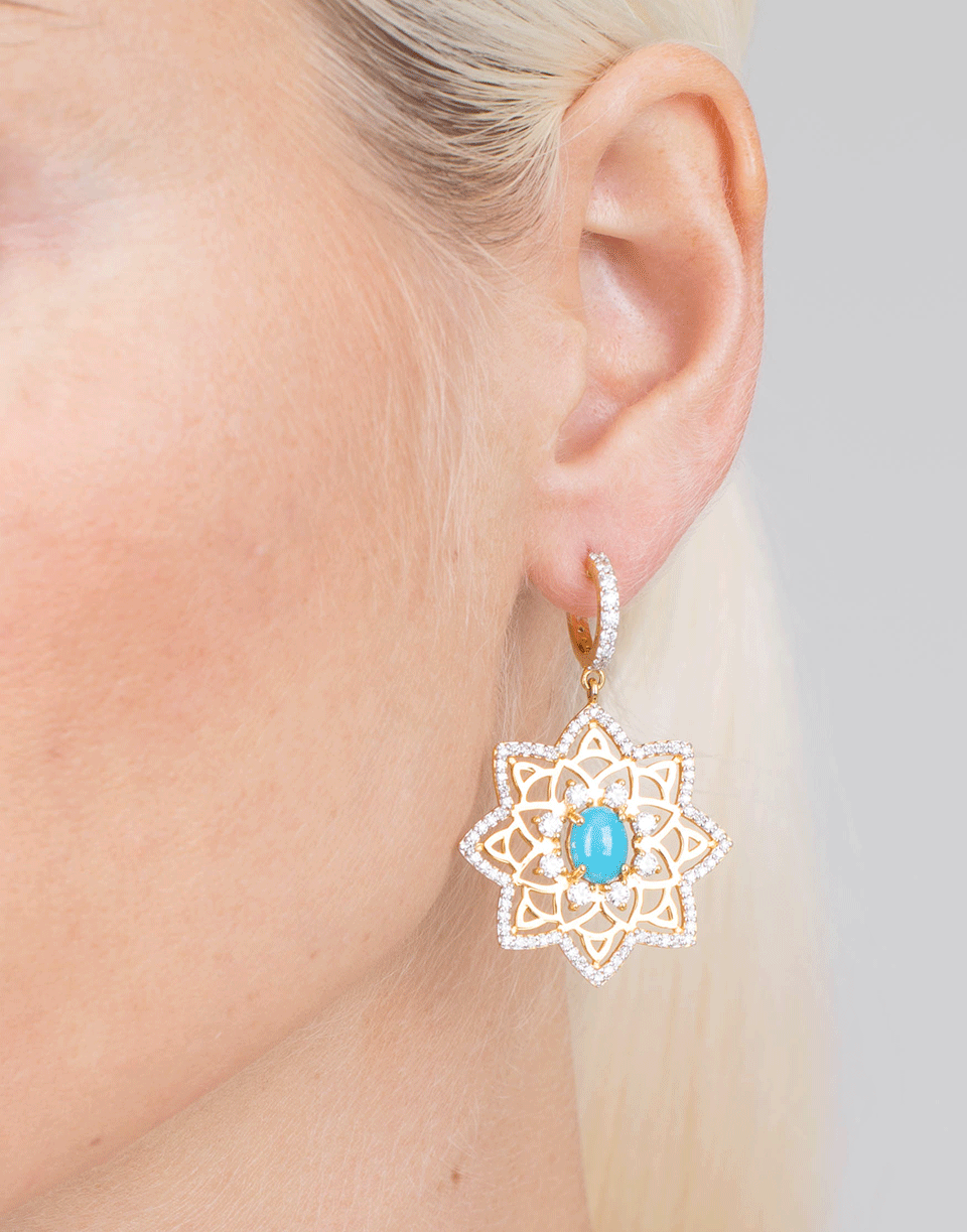BUDDHA MAMA-Sleeping Beauty Turquoise Star Earrings-YELLOW GOLD