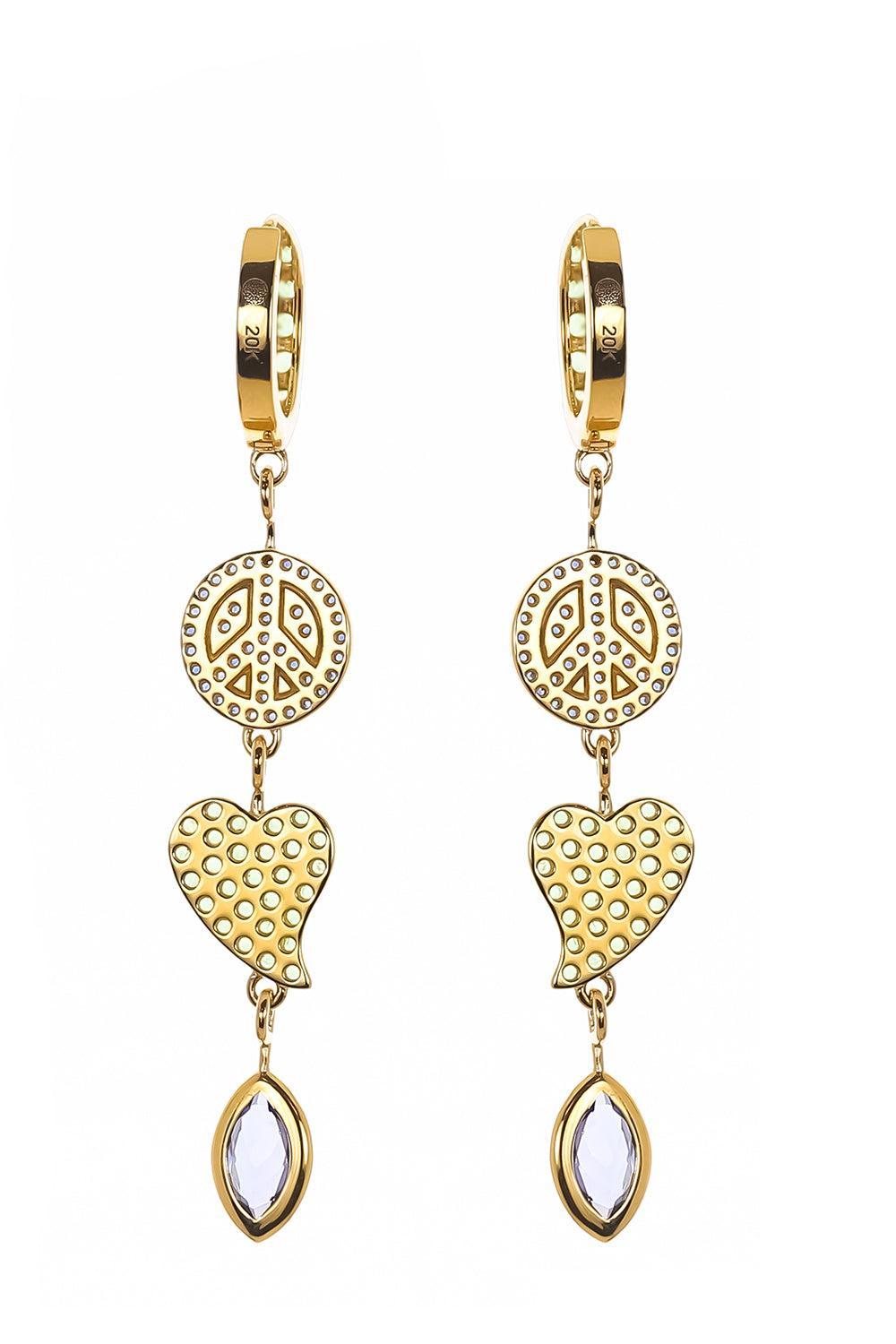 Tanzanite Peace And Love Drop Earrings-YELLOW GOLD-JEWELRYFINE JEWELEARRING-BUDDHA MAMA