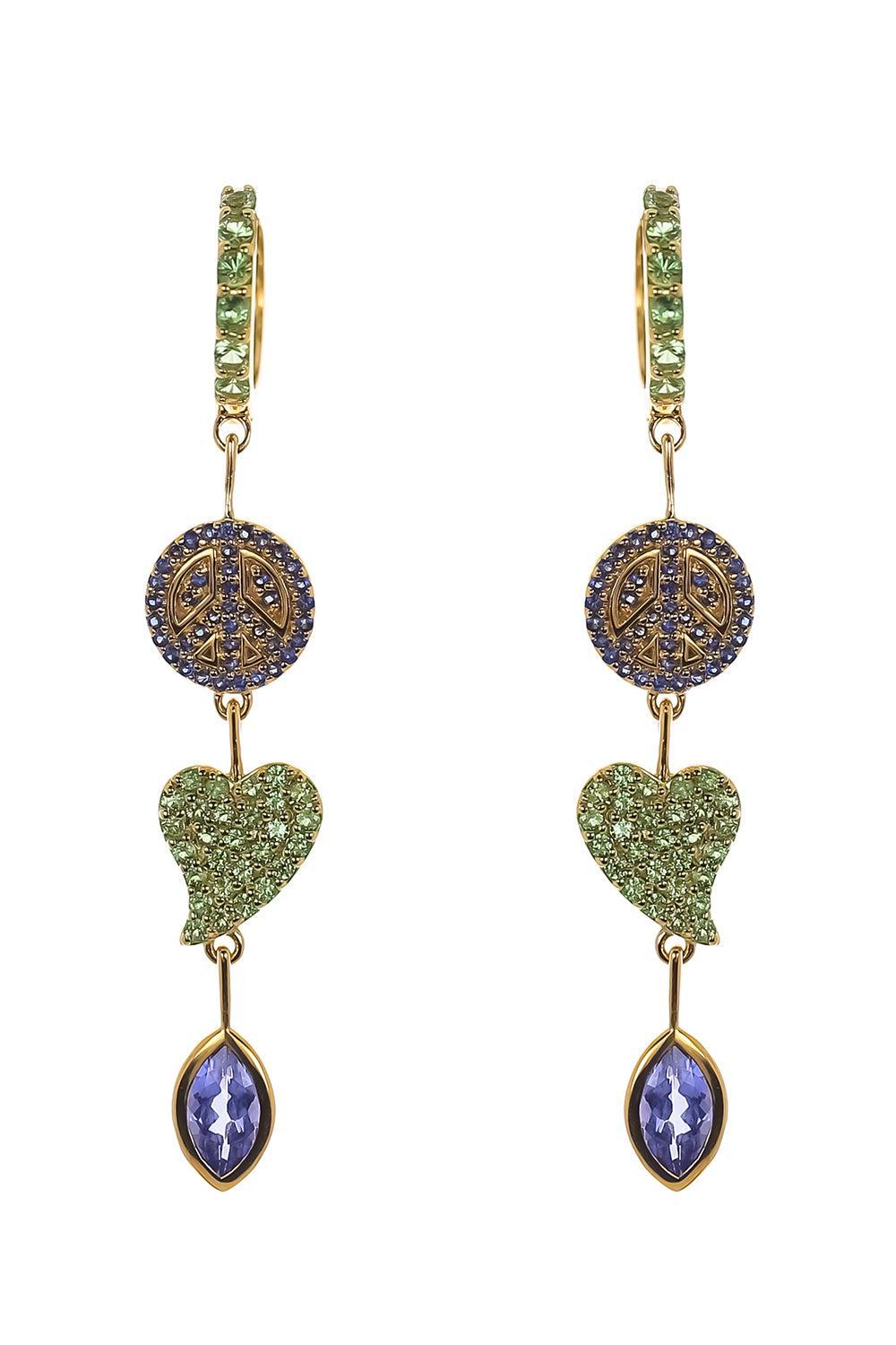 Tanzanite Peace And Love Drop Earrings-YELLOW GOLD-JEWELRYFINE JEWELEARRING-BUDDHA MAMA