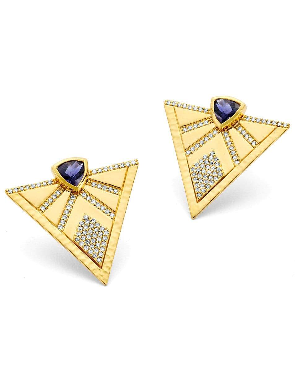 BUDDHA MAMA-Triangle Iolite and Diamond Studs-YELLOW GOLD