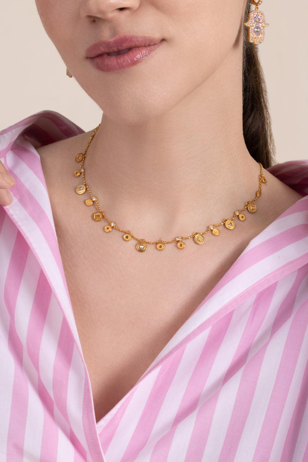 Diamond Coin Necklace-YELLOW GOLD-15-JEWELRYFINE JEWELNECKLACE O-BUDDHA MAMA