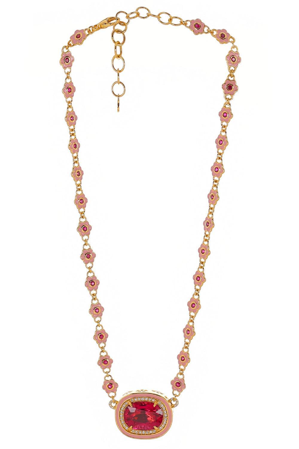 Rubellite Pink Flower Necklace-YELLOW GOLD-15-JEWELRYFINE JEWELNECKLACE O-BUDDHA MAMA