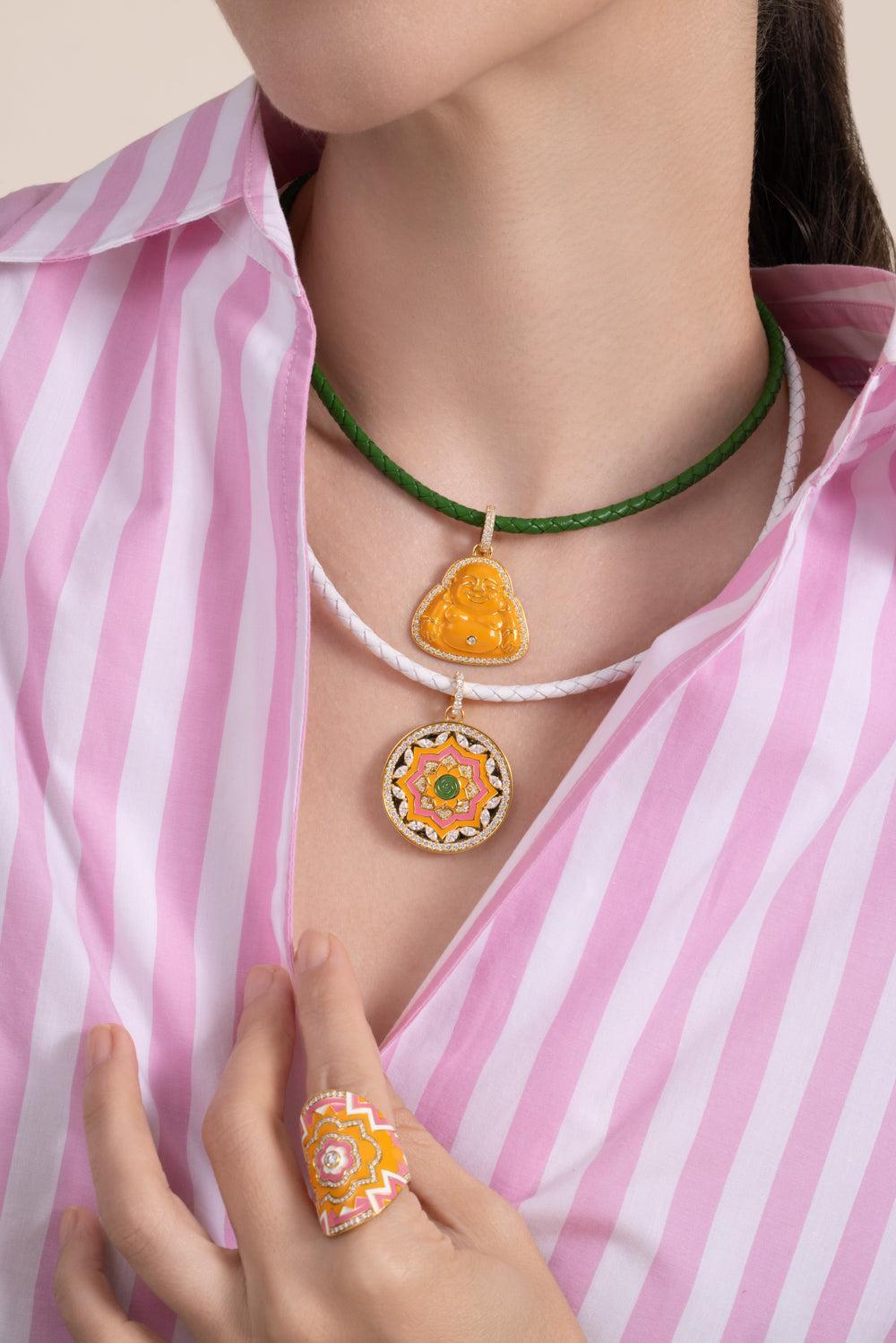 Army Green Cord Necklace-YELLOW GOLD-16-JEWELRYFINE JEWELNECKLACE O-BUDDHA MAMA