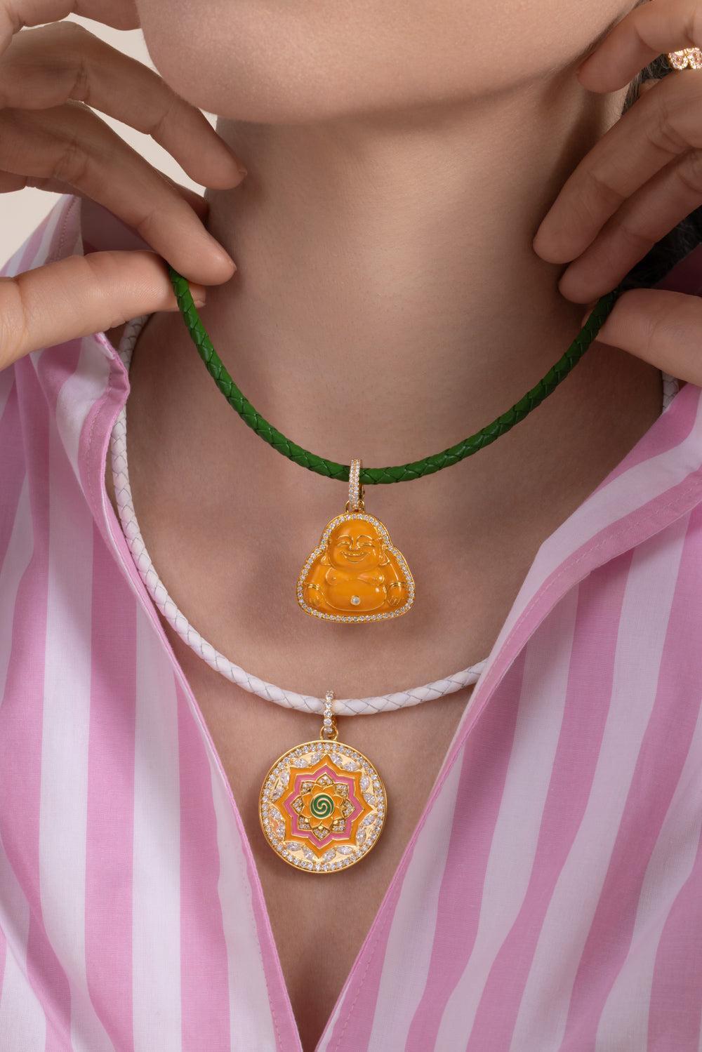 Army Green Cord Necklace-YELLOW GOLD-16-JEWELRYFINE JEWELNECKLACE O-BUDDHA MAMA