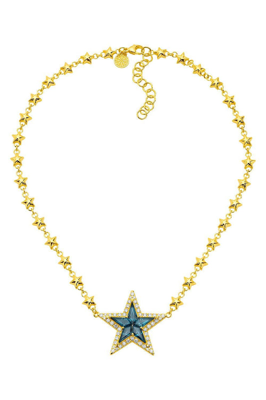Blue Topaz Diamond Kite Star Necklace-YELLOW GOLD-18-JEWELRYFINE JEWELNECKLACE O-BUDDHA MAMA