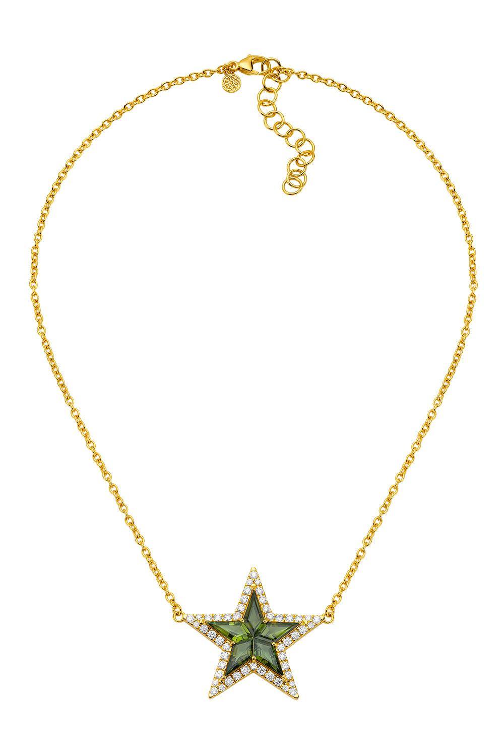 Diamond Tourmaline Kite Star Necklace-YELLOW GOLD-18-JEWELRYFINE JEWELNECKLACE O-BUDDHA MAMA