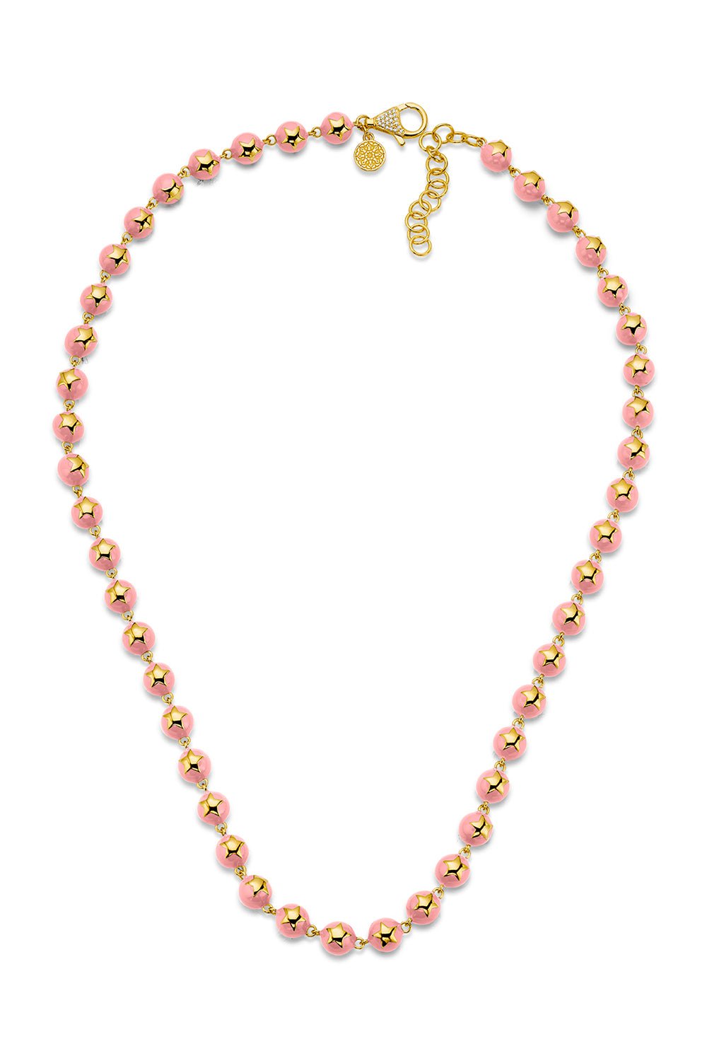 BUDDHA MAMA-Pink Diamond Bead Necklace-YELLOW GOLD