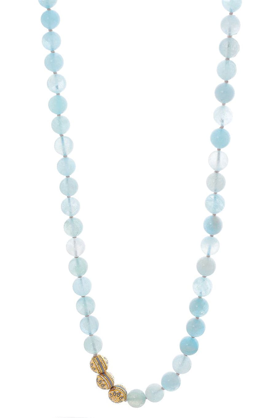 BUDDHA MAMA-Aquamarine and Mandala Bead Necklace-YELLOW GOLD