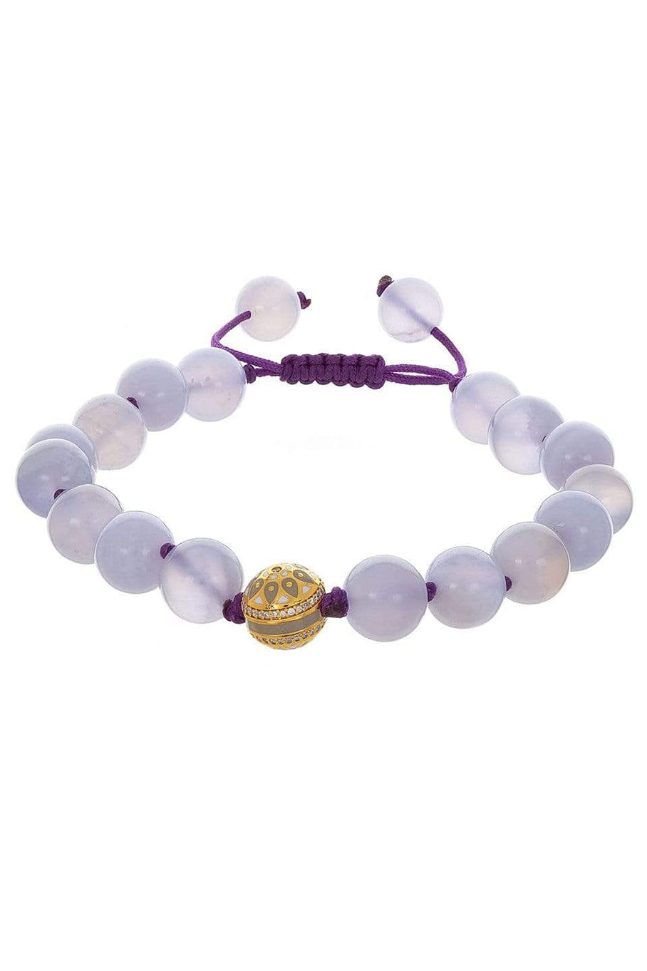 BUDDHA MAMA-Blue Lace Agate Bead Bracelet-YELLOW GOLD