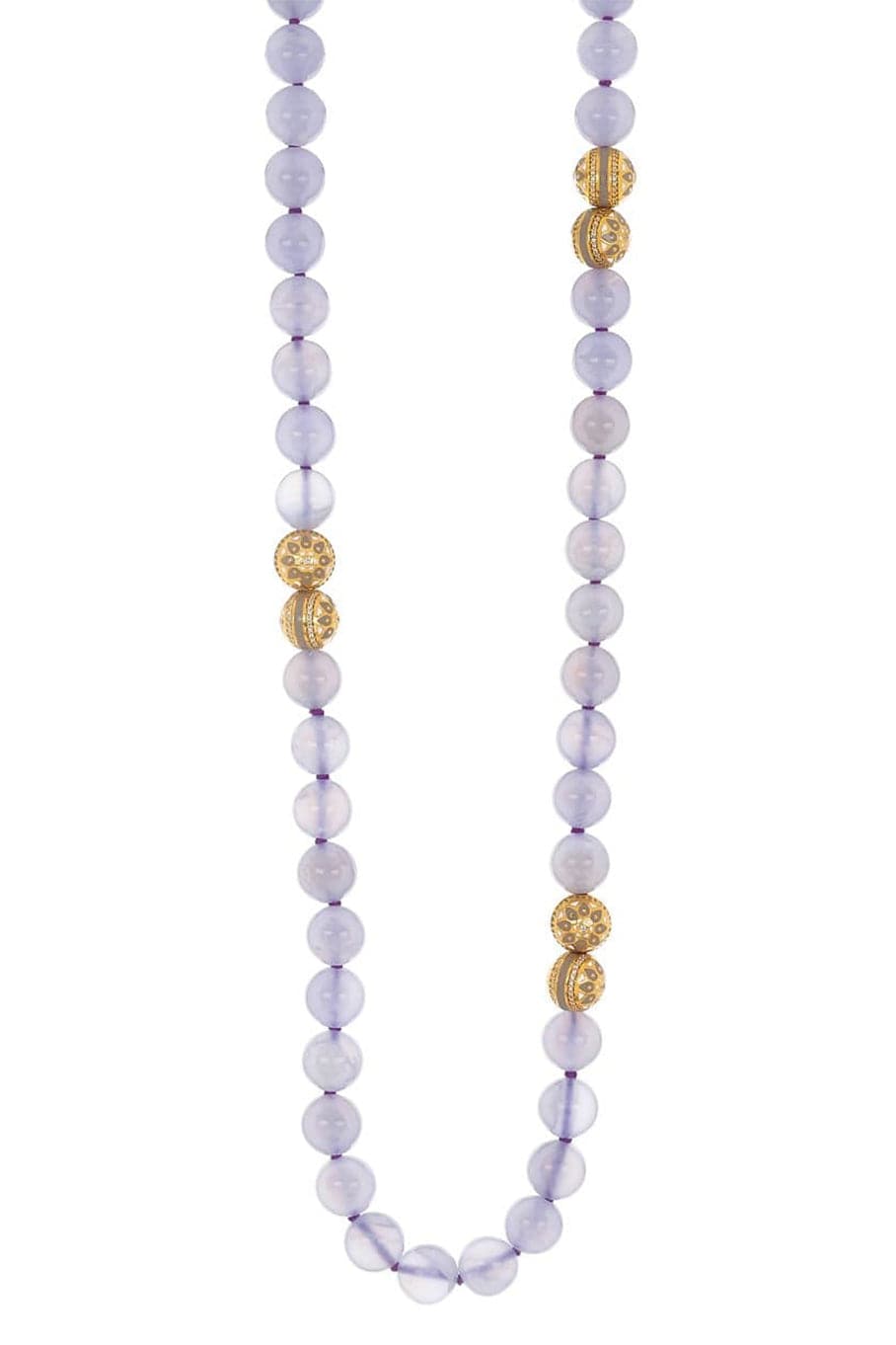 BUDDHA MAMA-Blue Lace Agate Bead Necklace-YELLOW GOLD