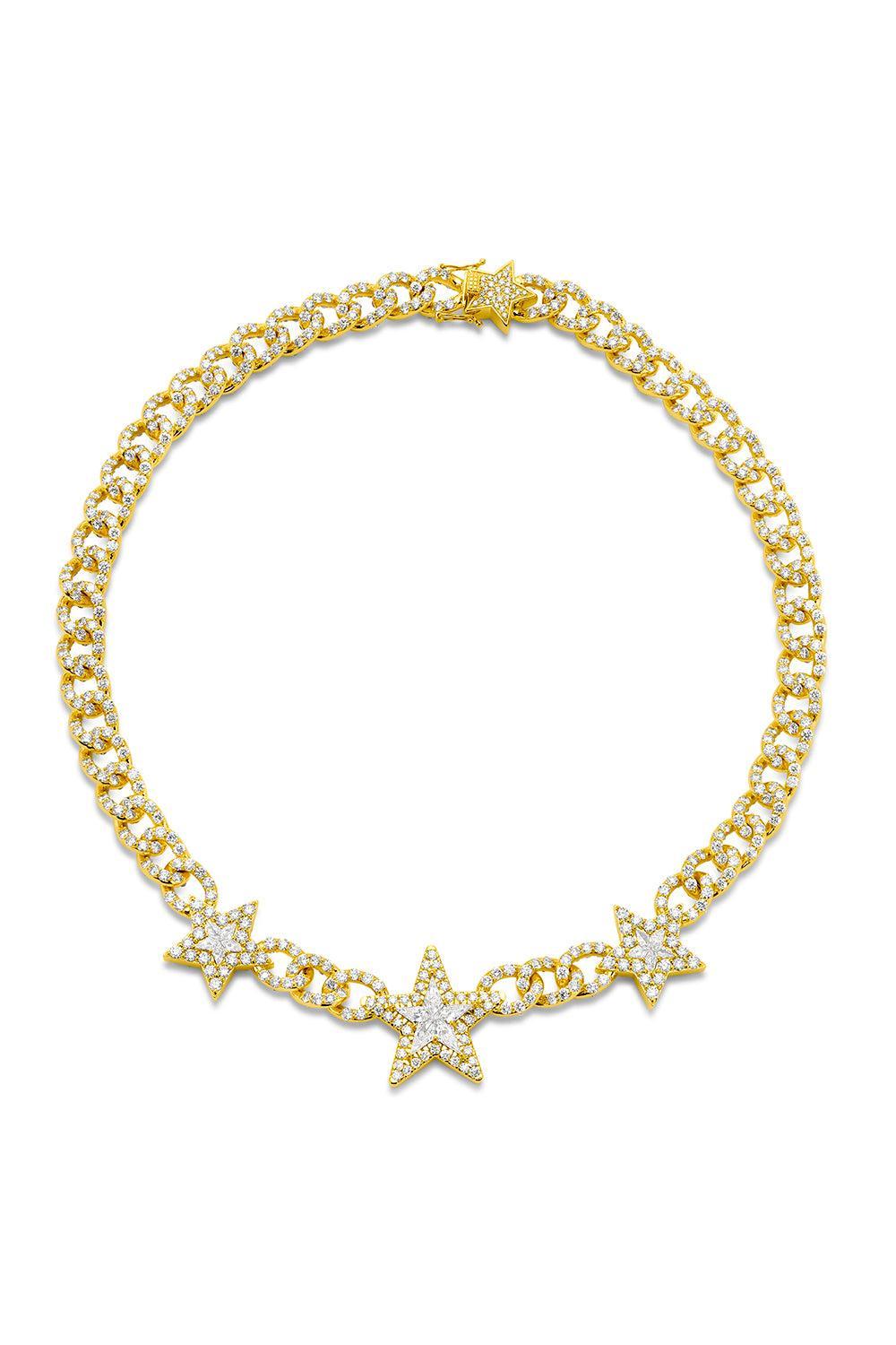 Diamond Double Side Star Link Necklace-YELLOW GOLD-JEWELRYFINE JEWELNECKLACE O-BUDDHA MAMA
