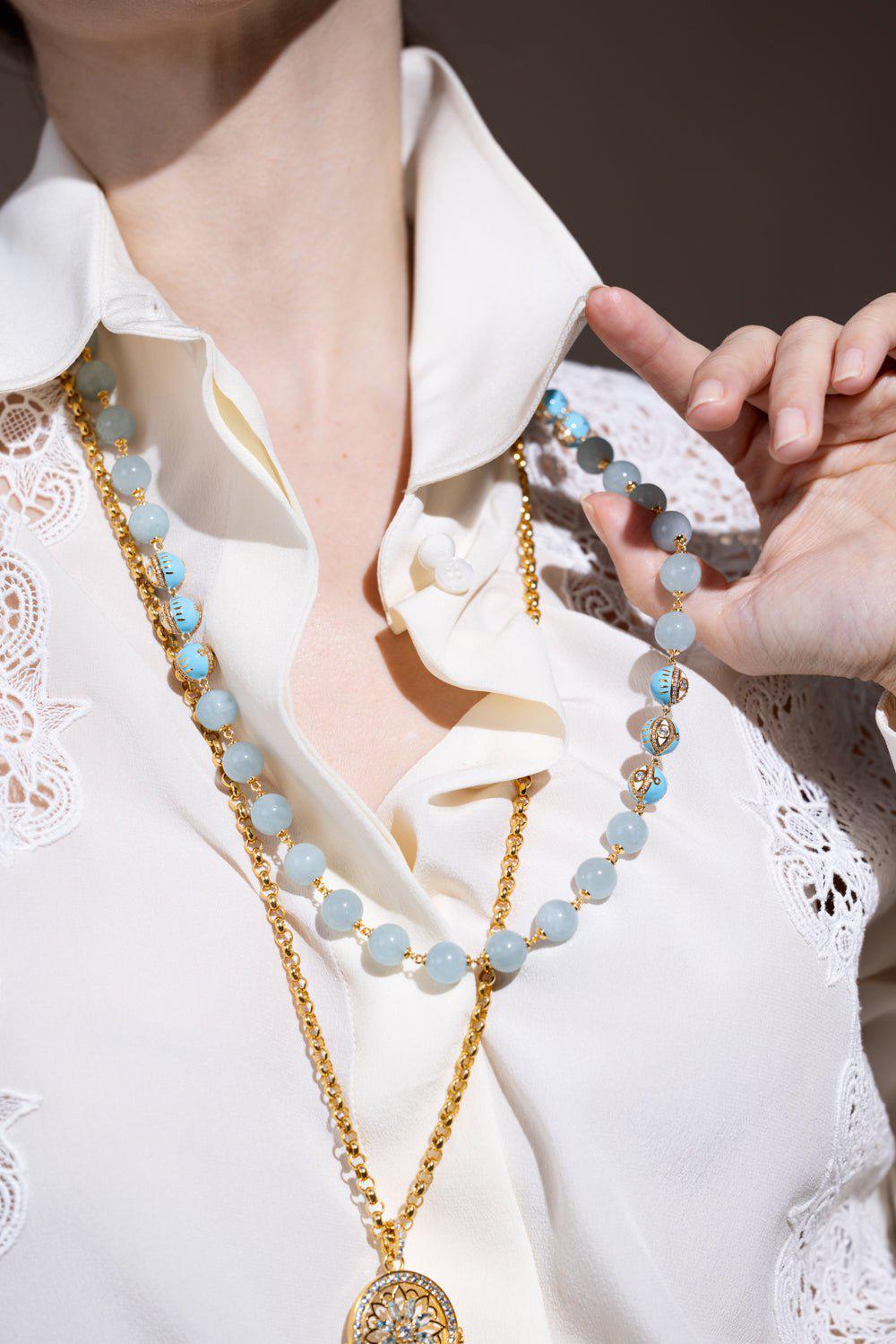 BUDDHA MAMA-Evil Eye Puffy Heart Beaded Necklace-YELLOW GOLD