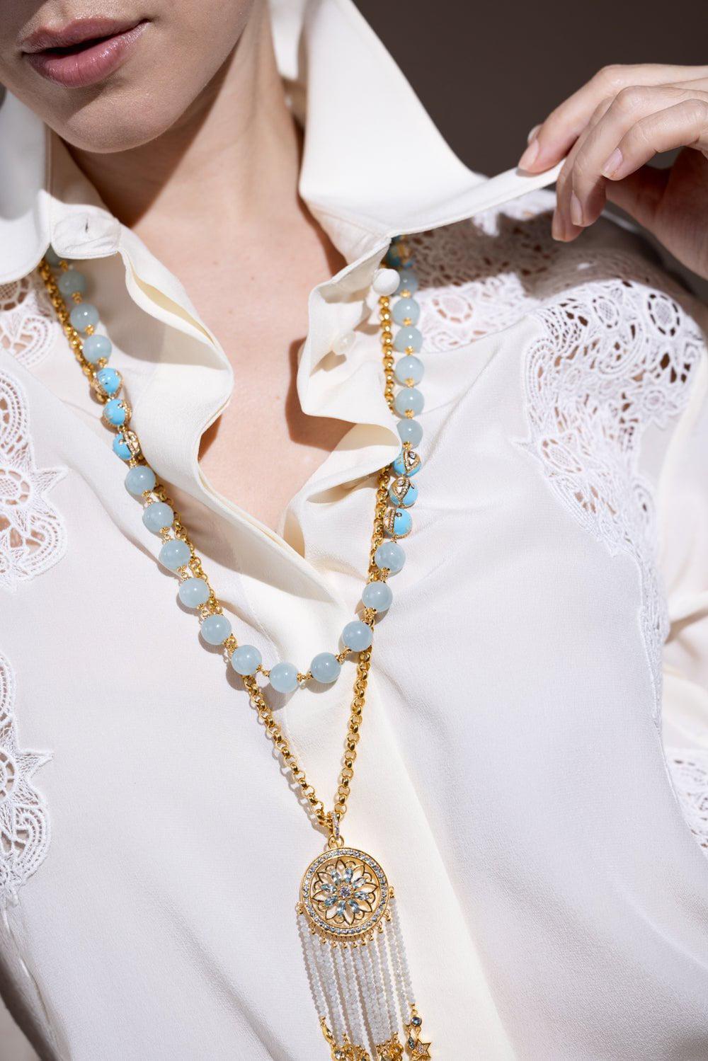 BUDDHA MAMA-Evil Eye Puffy Heart Beaded Necklace-YELLOW GOLD