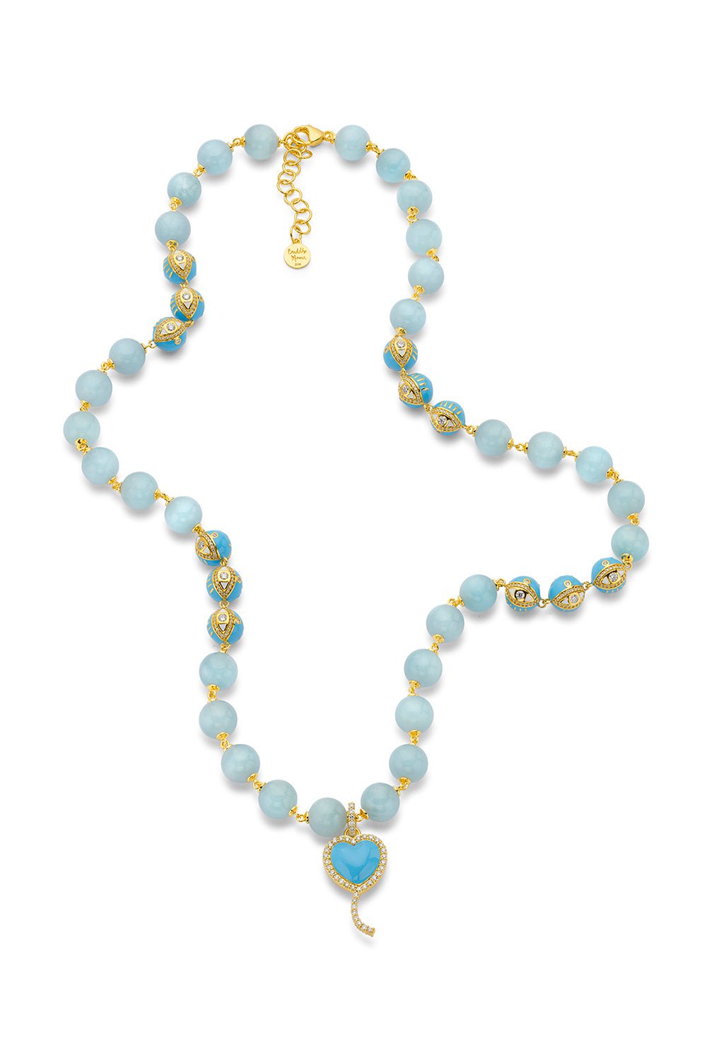 BUDDHA MAMA-Evil Eye Puffy Heart Beaded Necklace-YELLOW GOLD
