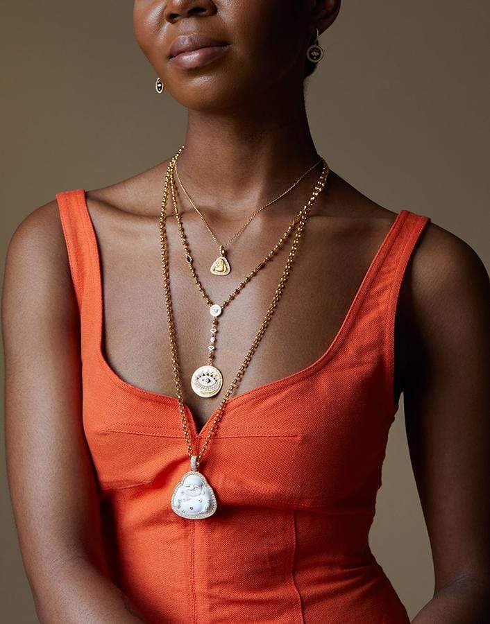 BUDDHA MAMA-Evil Eye Rosary Necklace-YELLOW GOLD