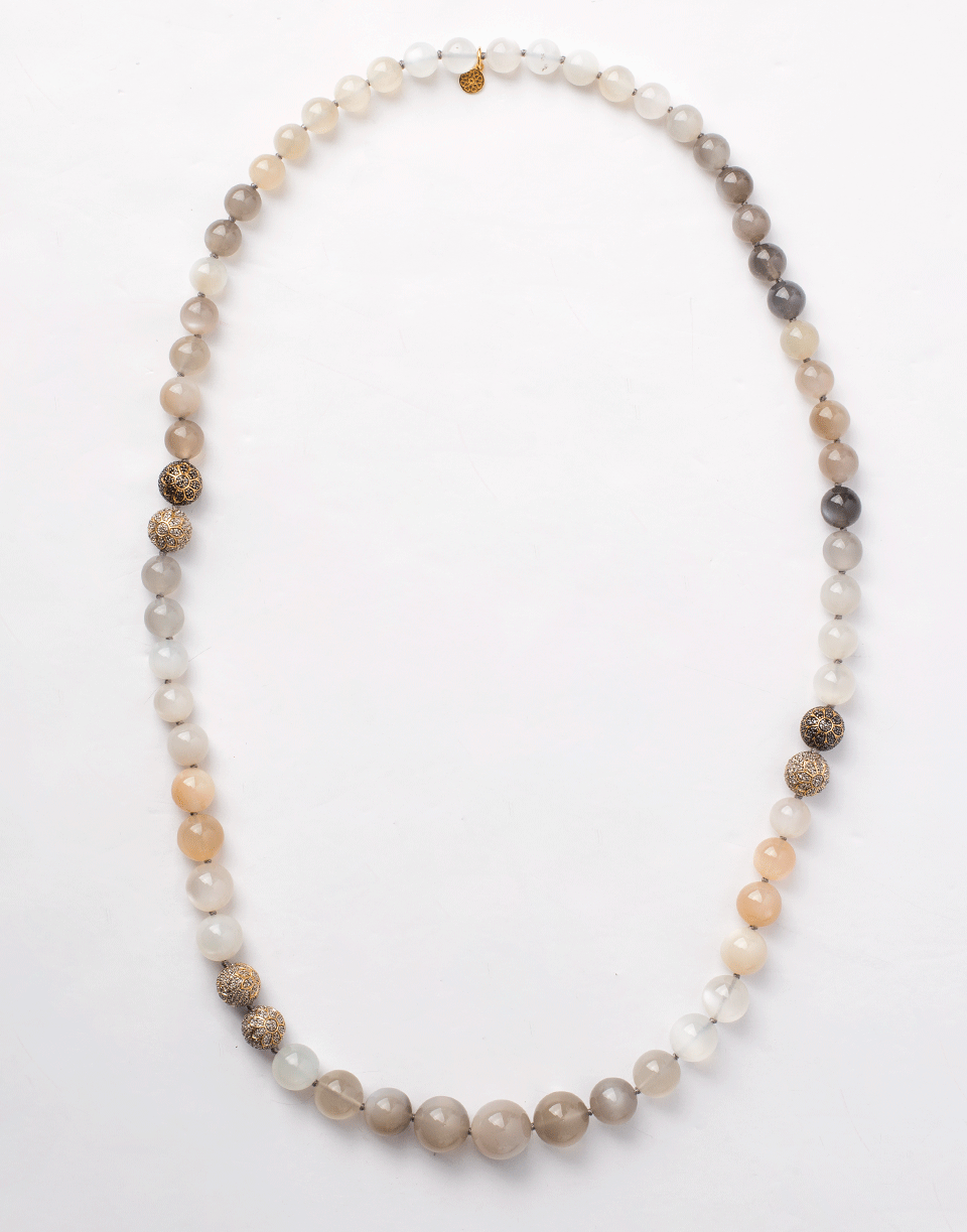 BUDDHA MAMA-Moonstone Beaded Necklace-YELLOW GOLD