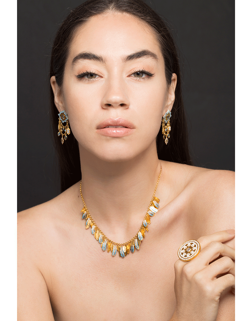 BUDDHA MAMA-Ombre Enamel Feather Necklace-YELLOW GOLD