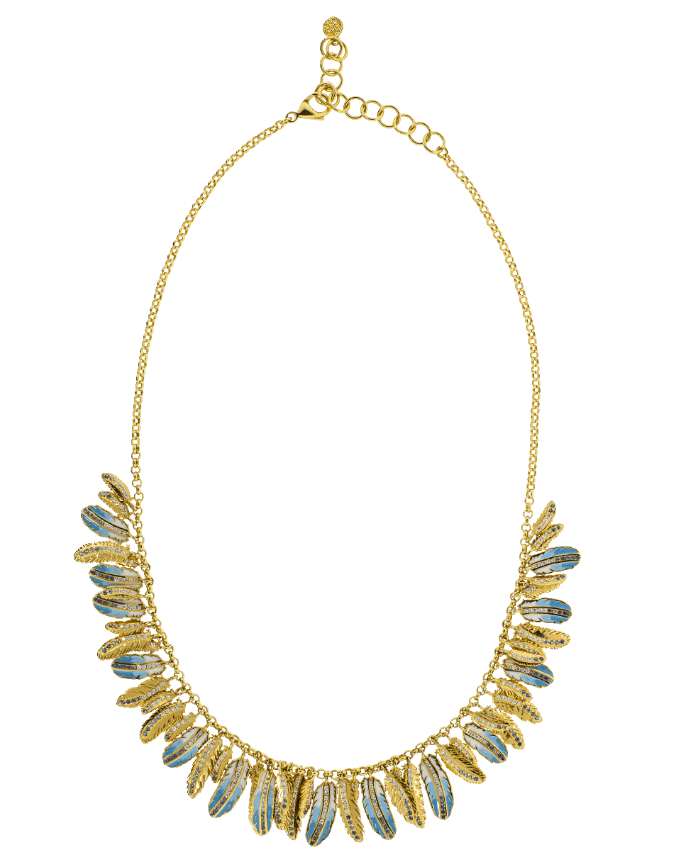BUDDHA MAMA-Ombre Enamel Feather Necklace-YELLOW GOLD