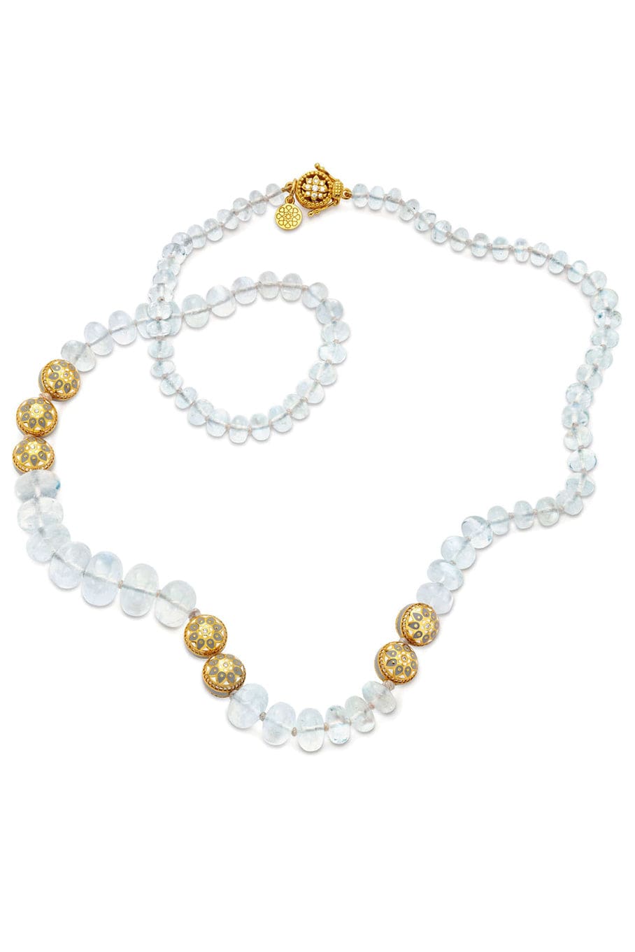 BUDDHA MAMA-Rainbow Moonstone Bead Necklace-YELLOW GOLD