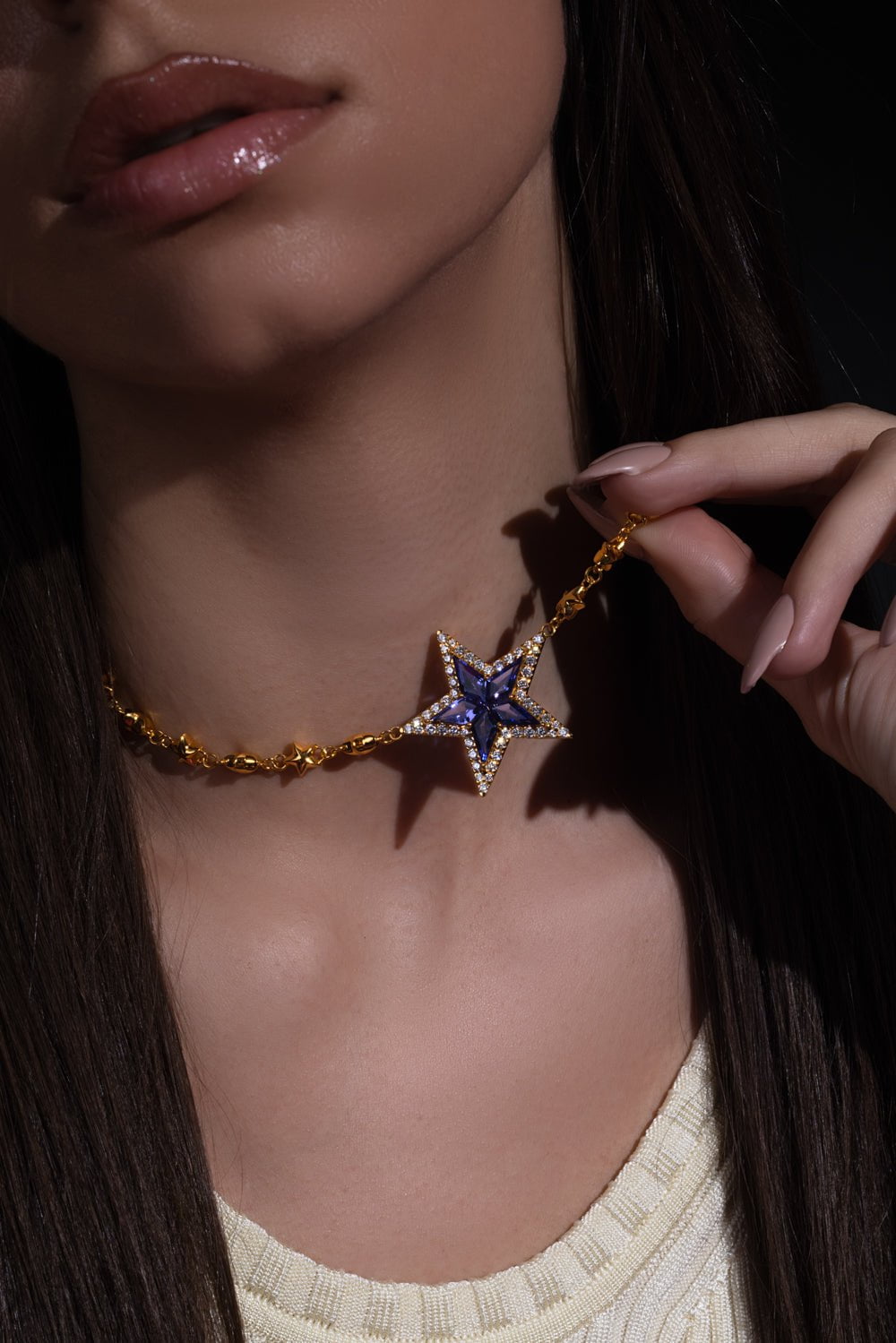 BUDDHA MAMA-Tanzanite Mini Puff Star Necklace-YELLOW GOLD