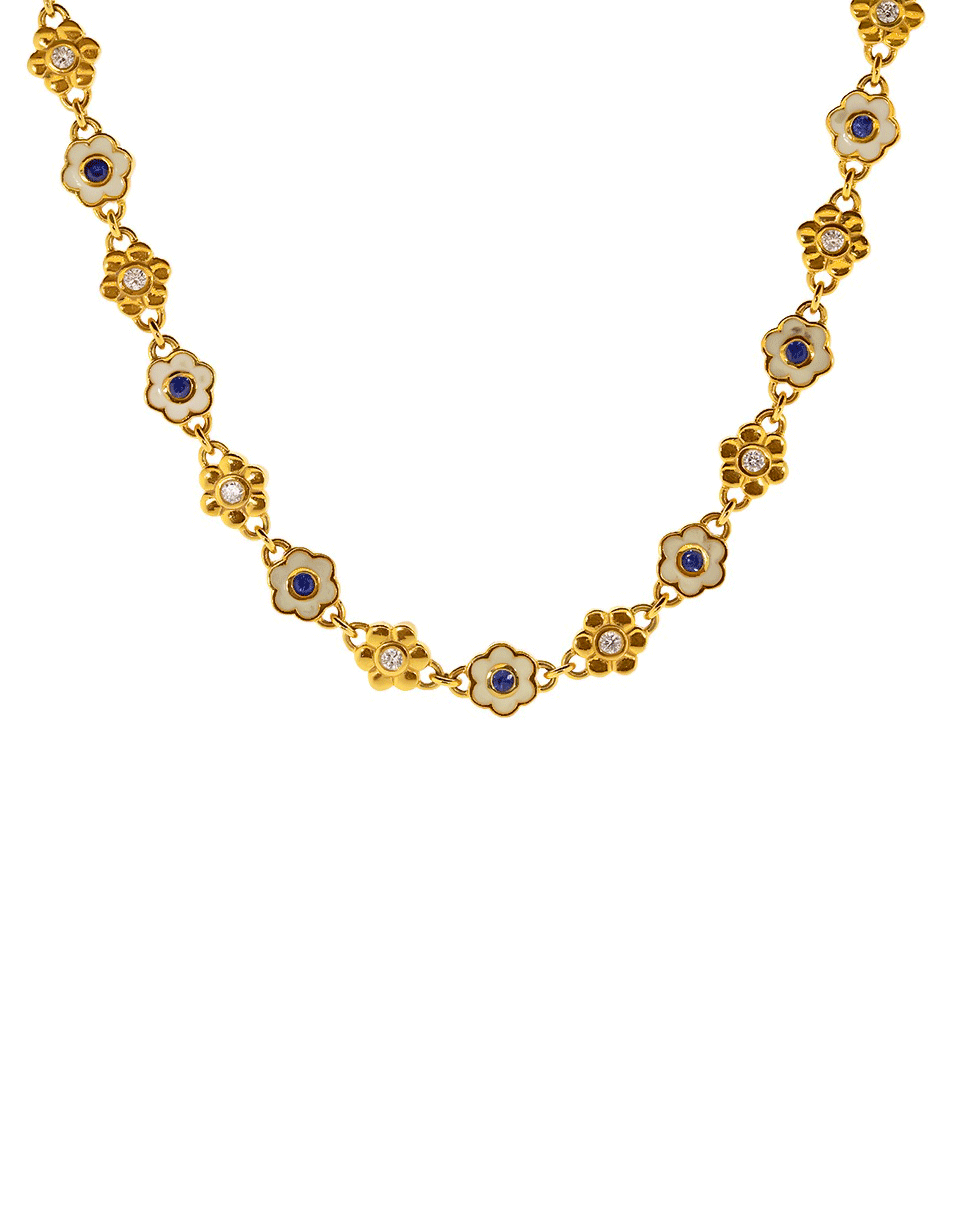BUDDHA MAMA-White Enamel and Sapphire Flower Necklace-YELLOW GOLD