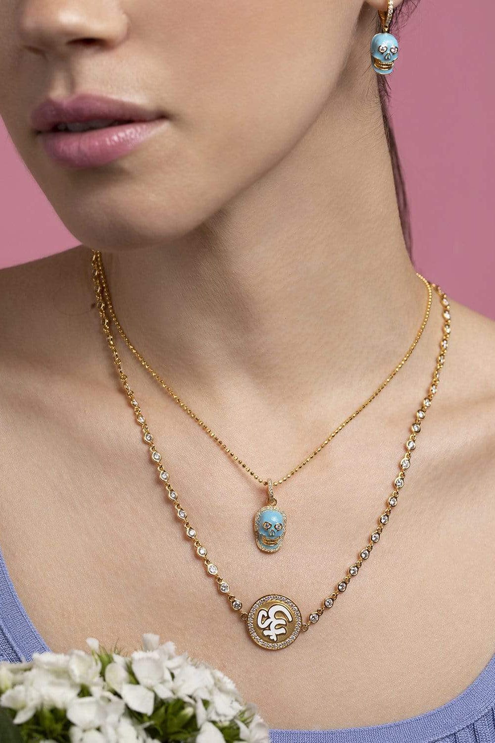 BUDDHA MAMA-White Enamel Om Coin Necklace-YELLOW GOLD
